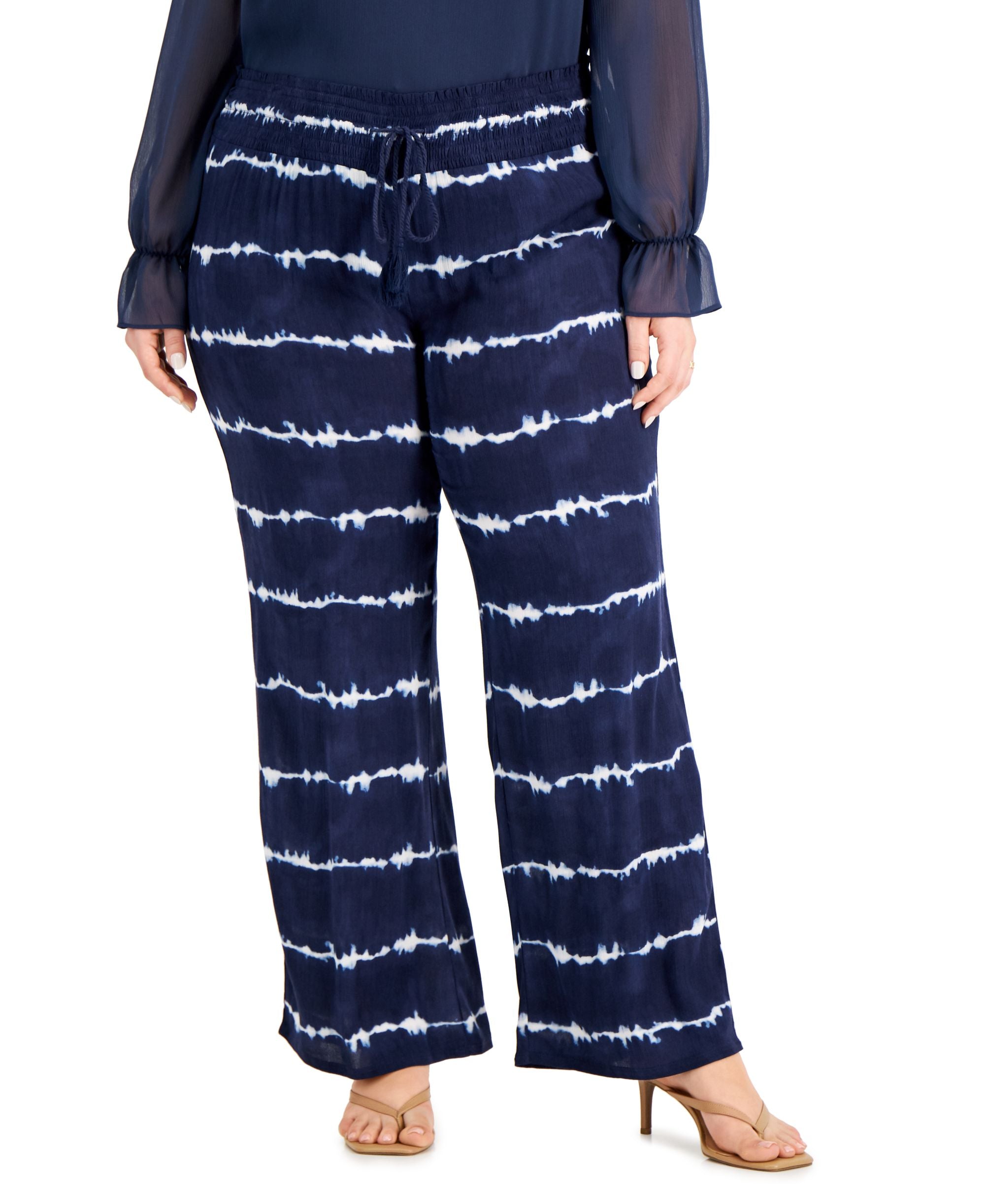 INC International Concepts Plus Size Printed Smocked Waist Pull On Crinkle Gauze Pants