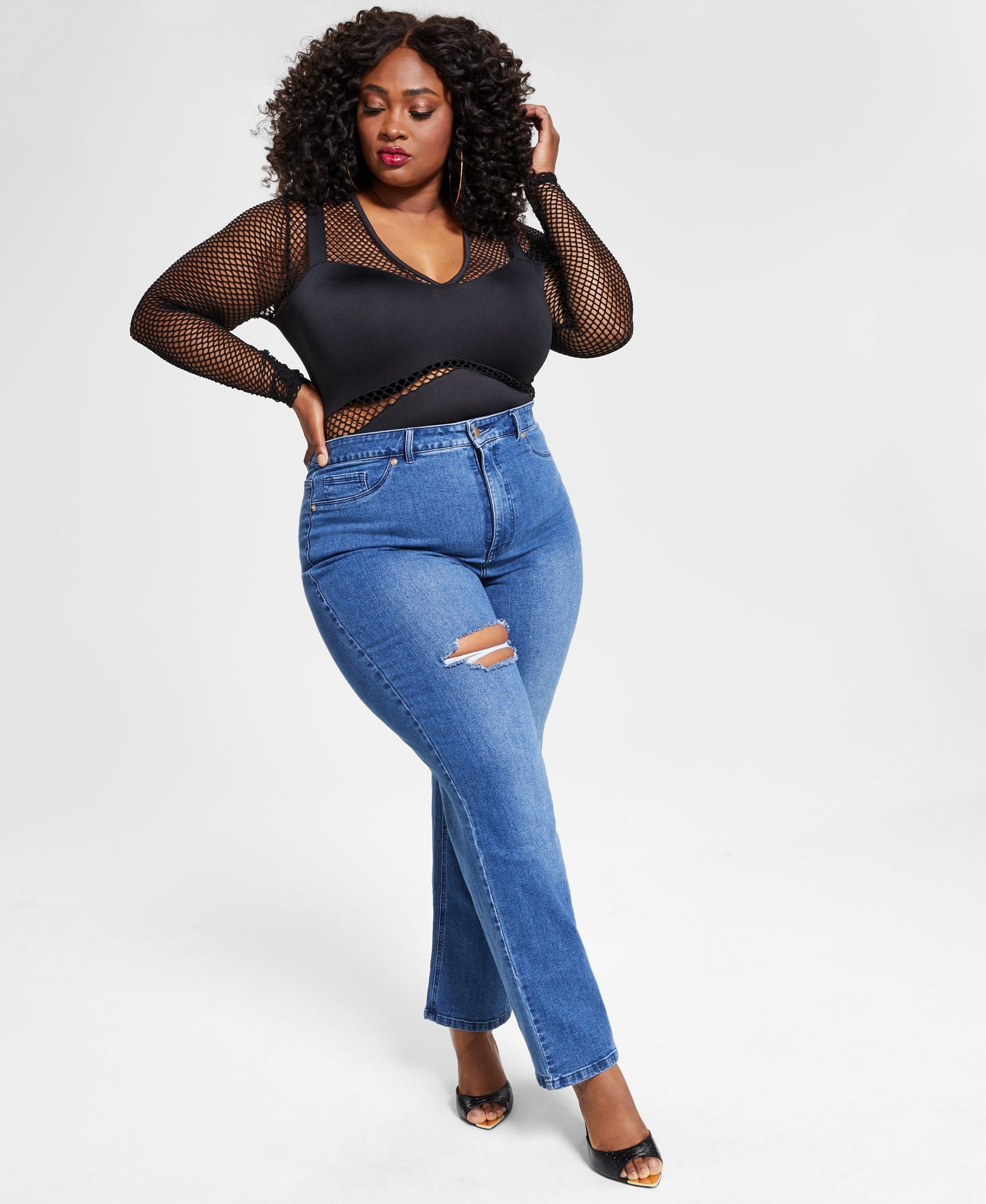 Nina Parker Trendy Plus Size High Waist Wide Leg Jeans