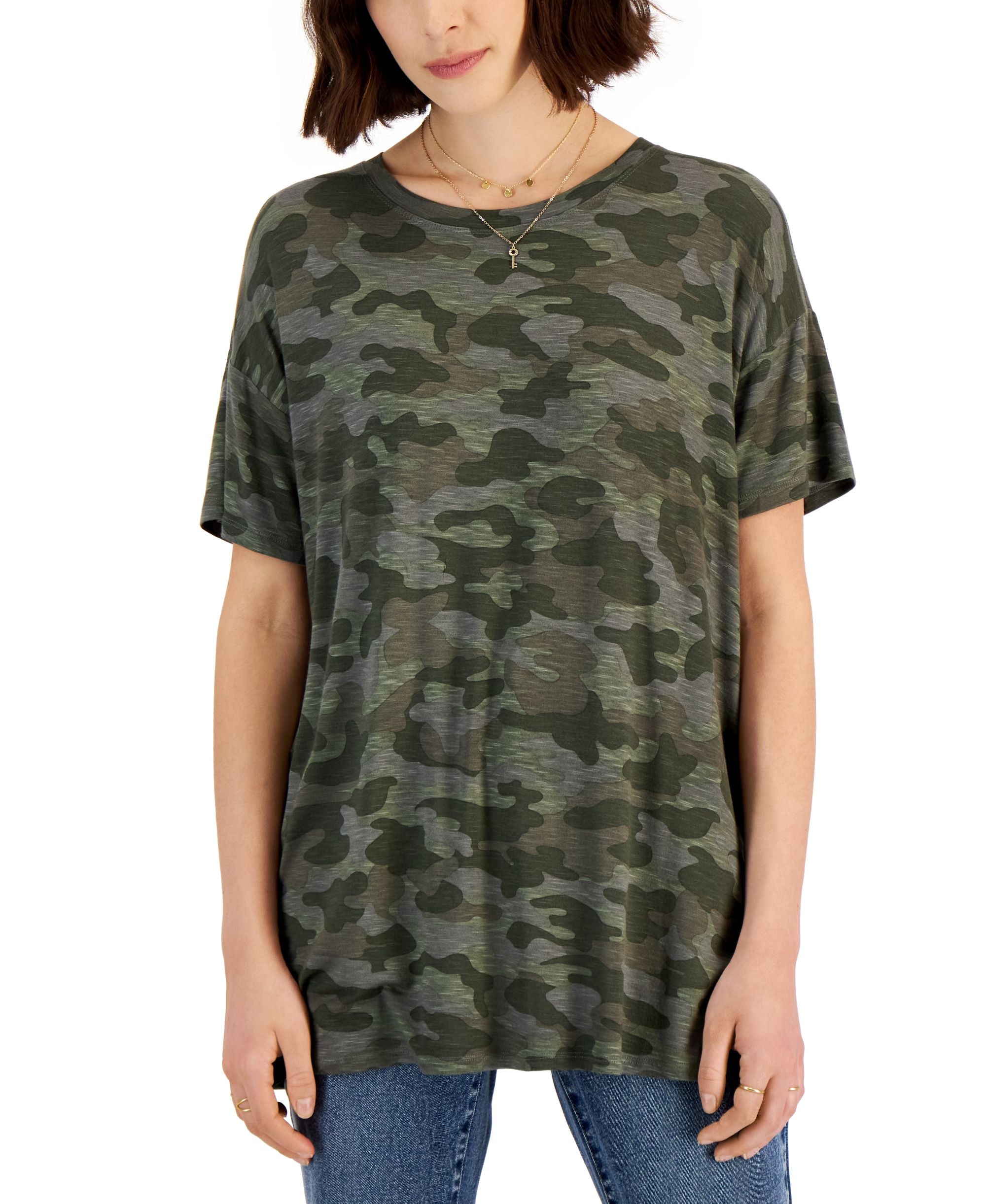 Style & Co Womens Printed Drapey T-Shirt