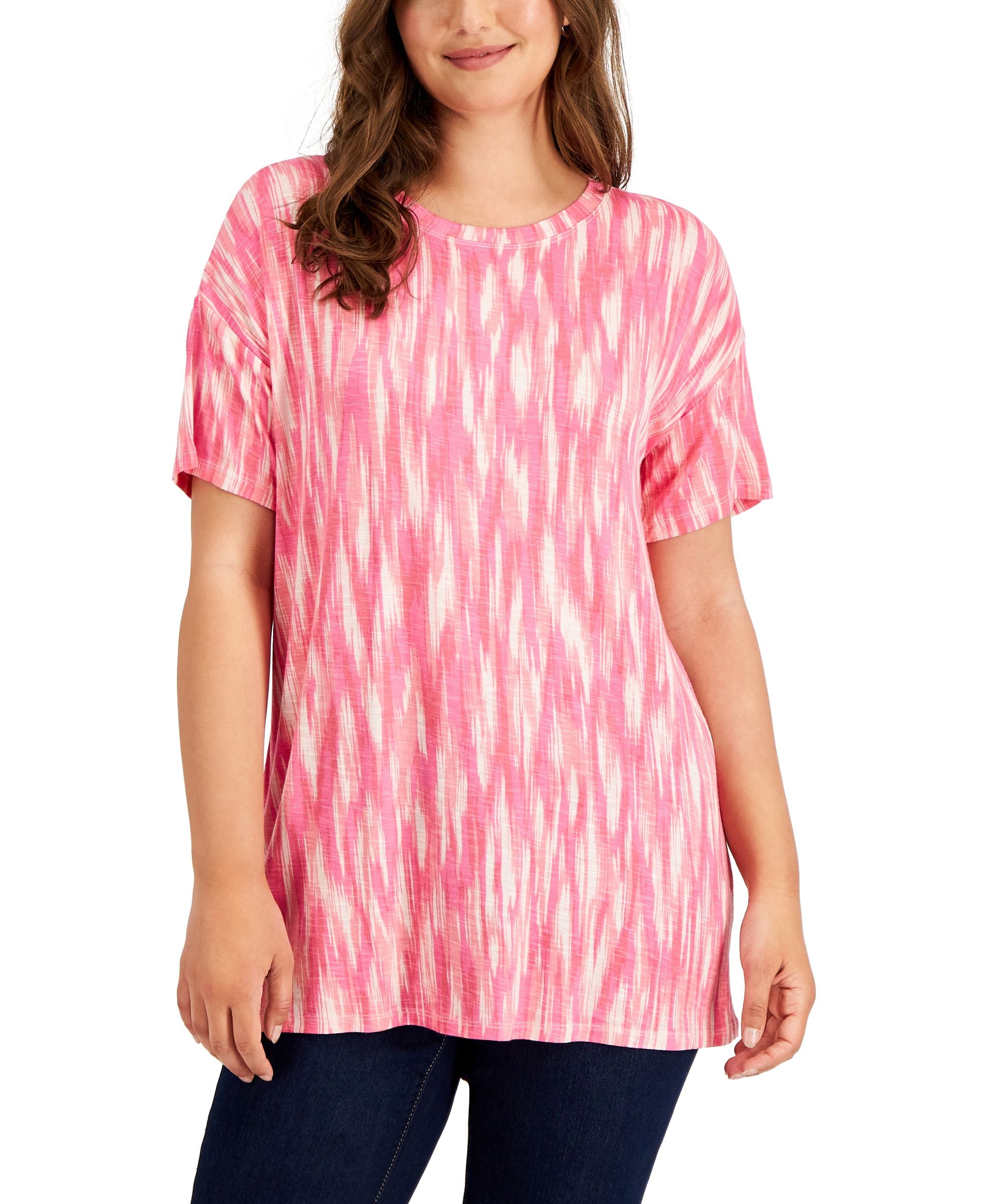 Style & Co Womens Drop Shoulder Printed T-Shirt