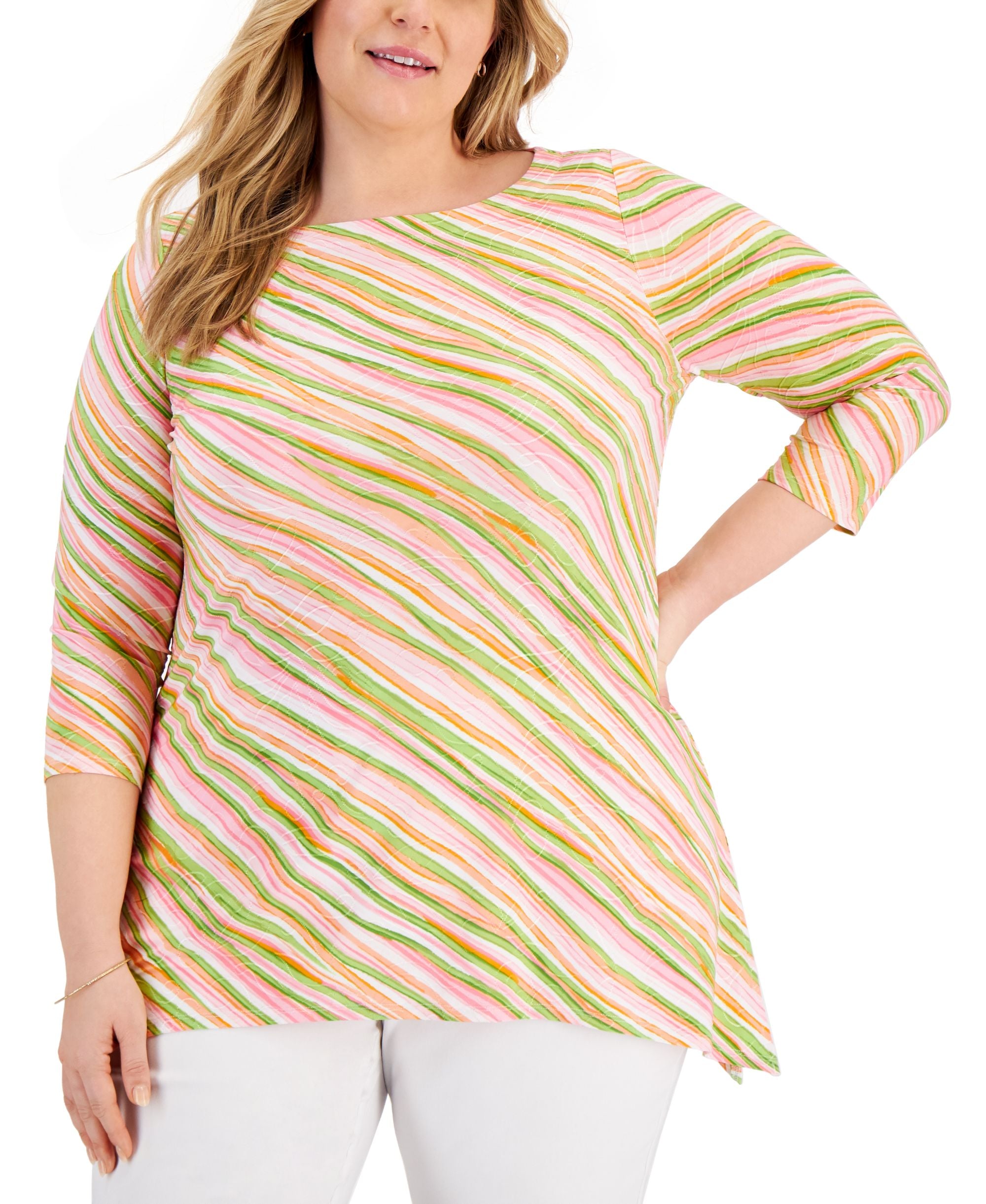 JM Collection Plus Size Handkerchief Hem Jacquard Top