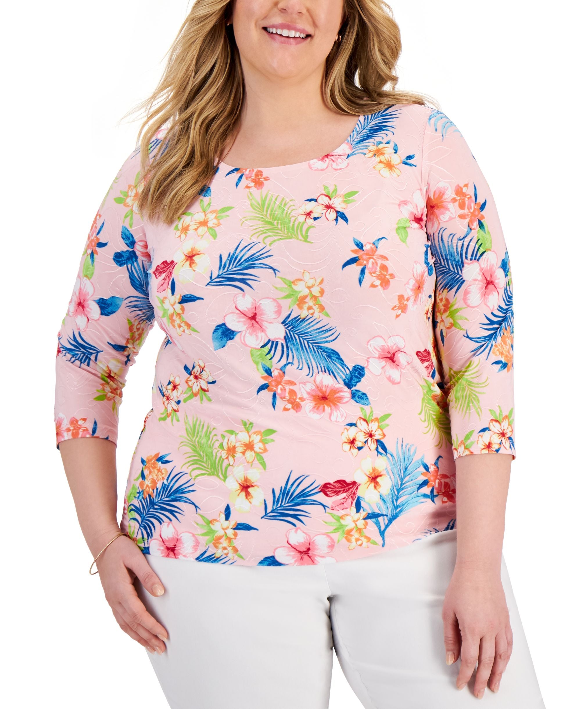 JM Collection Plus Size Floral Jacquard Top