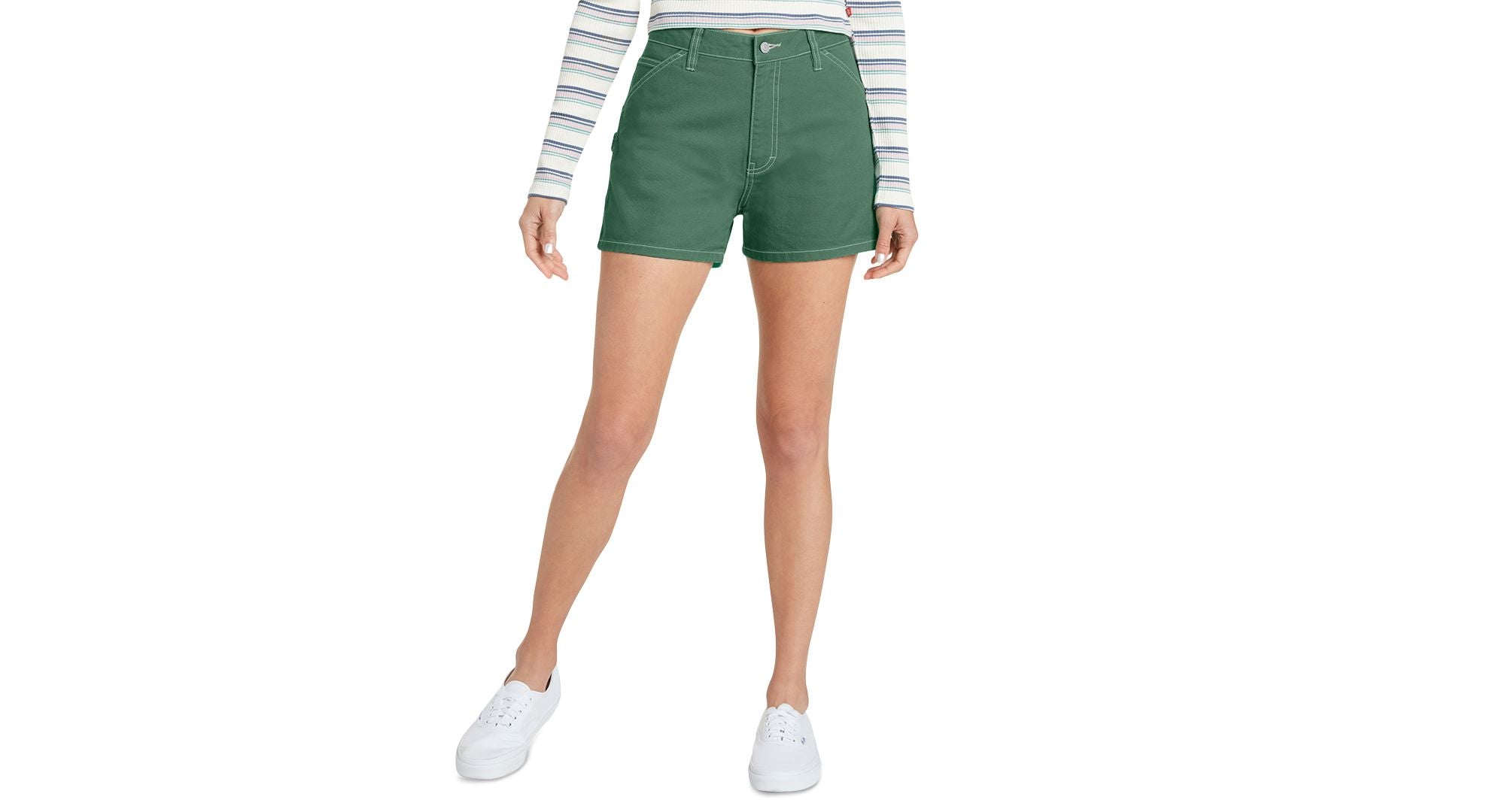 DICKIES Juniors Light Blue Zippered Pocketed Carpenter High Waist Shorts