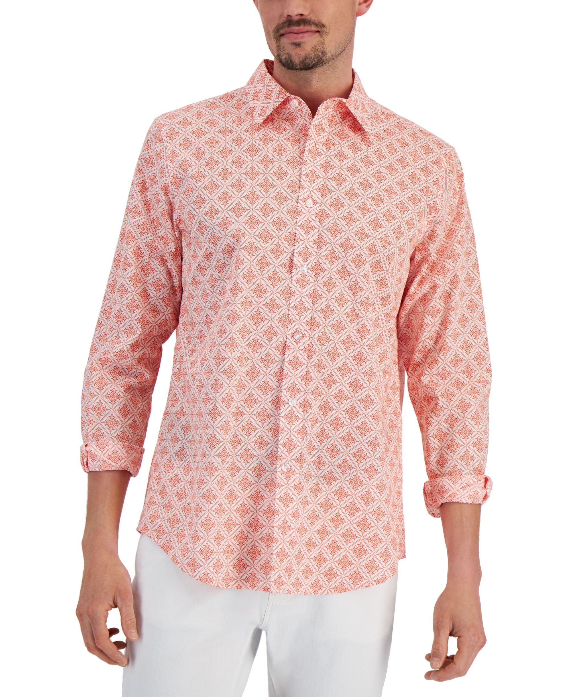 Club Room Mens Regular Fit Medallion Print Poplin Shirt