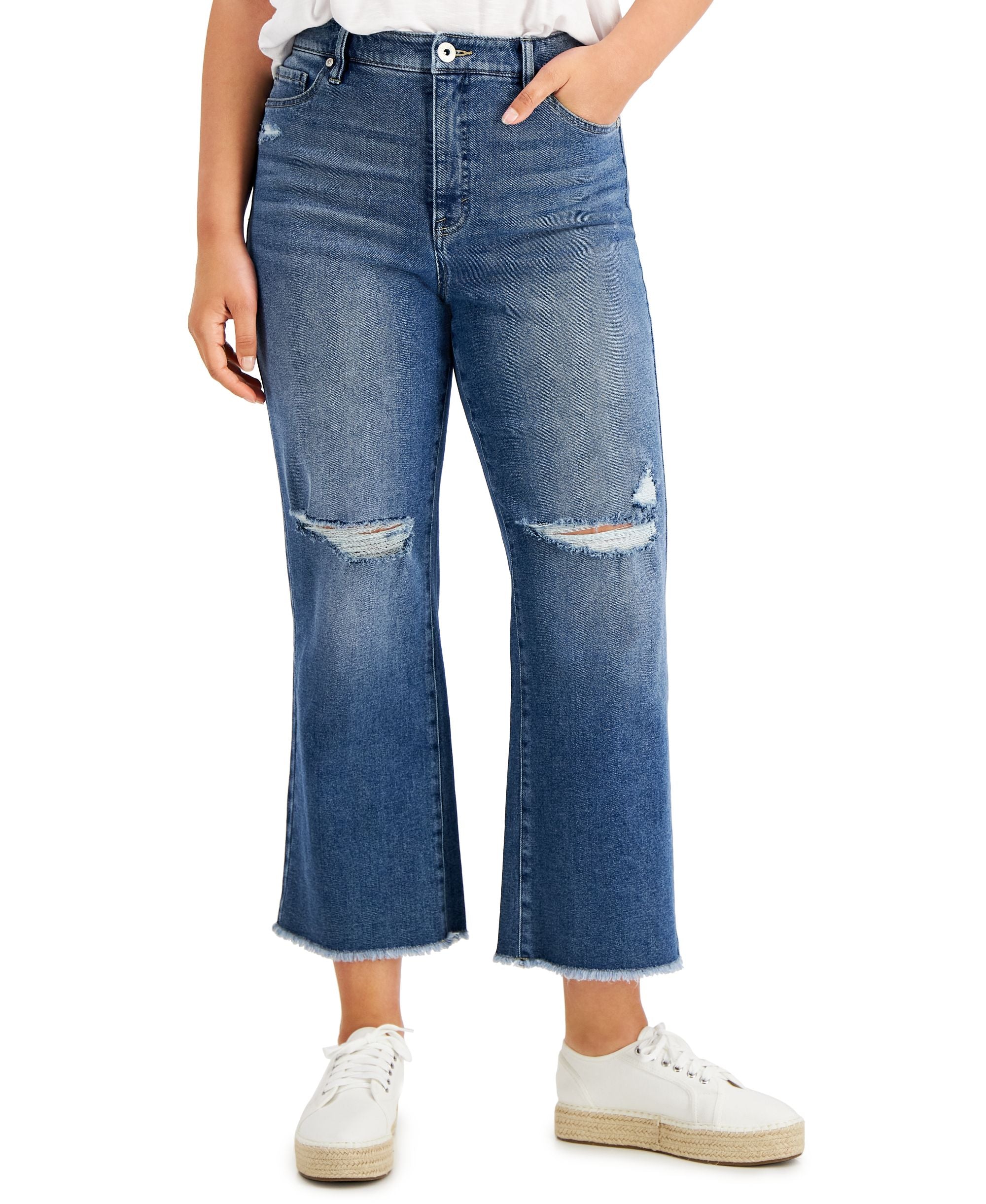 Style & Co Petite High Rise Wide Leg Cropped Jeans