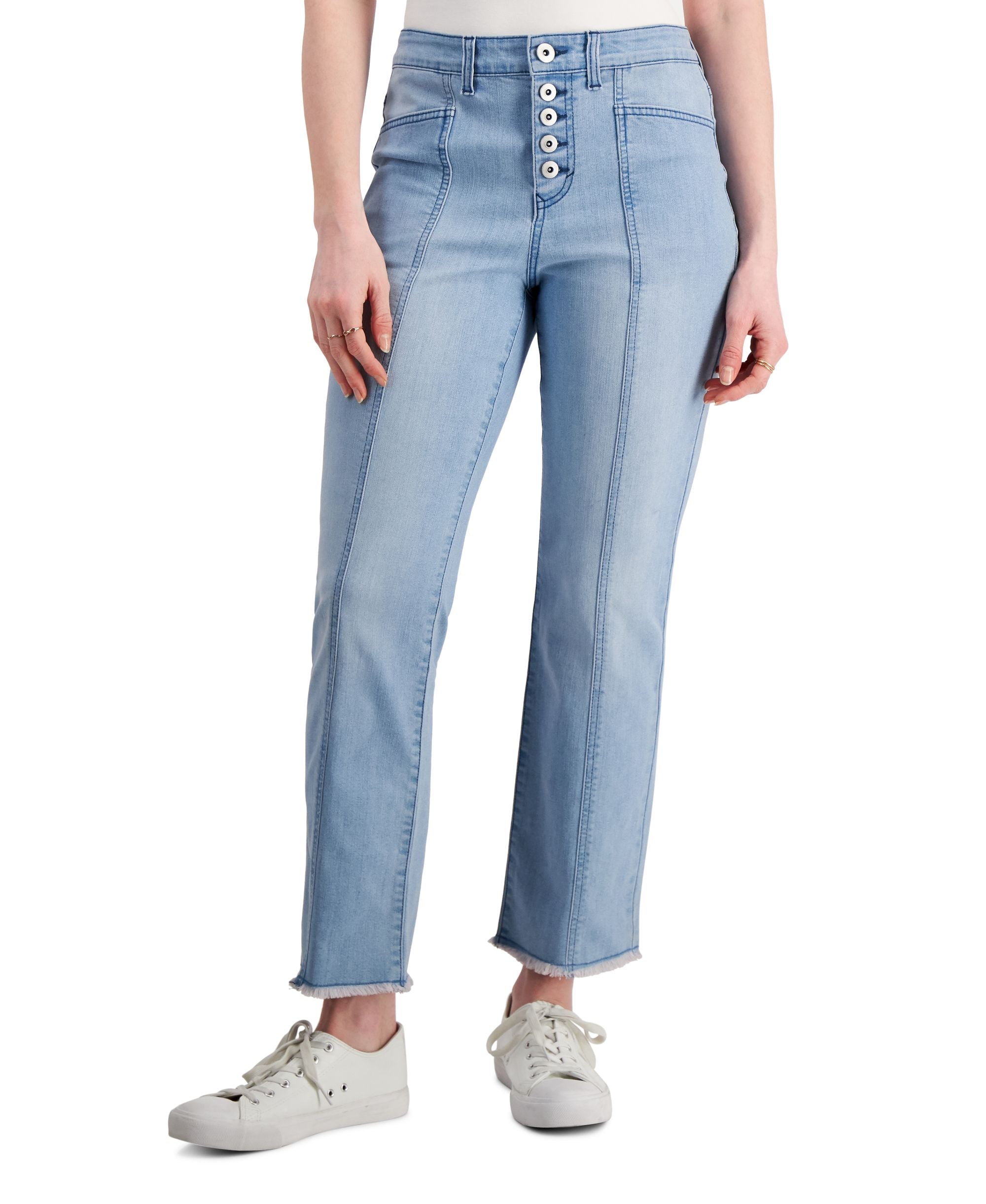 Style & Co Womens Button Fly Raw Hem Cropped Jeans