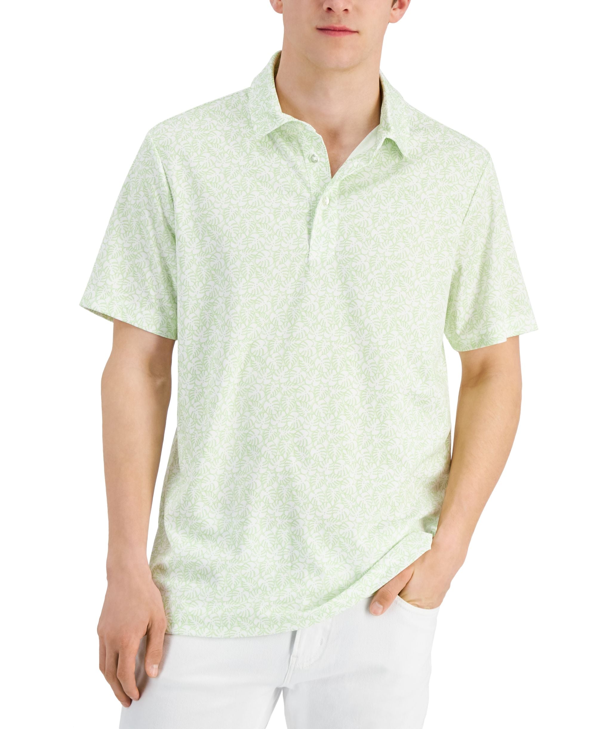 Club Room Mens Leaf Print Polo Shirt