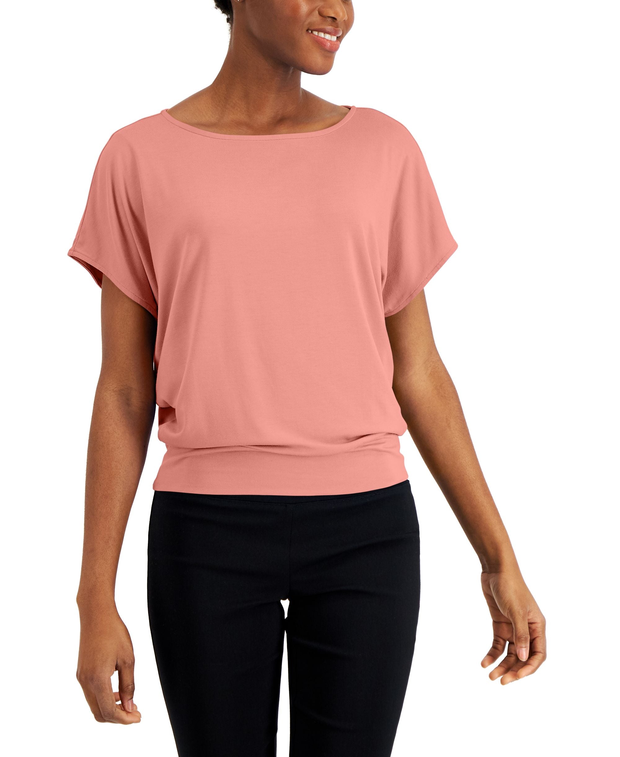 Alfani Printed Banded Hem Boat Neck Top