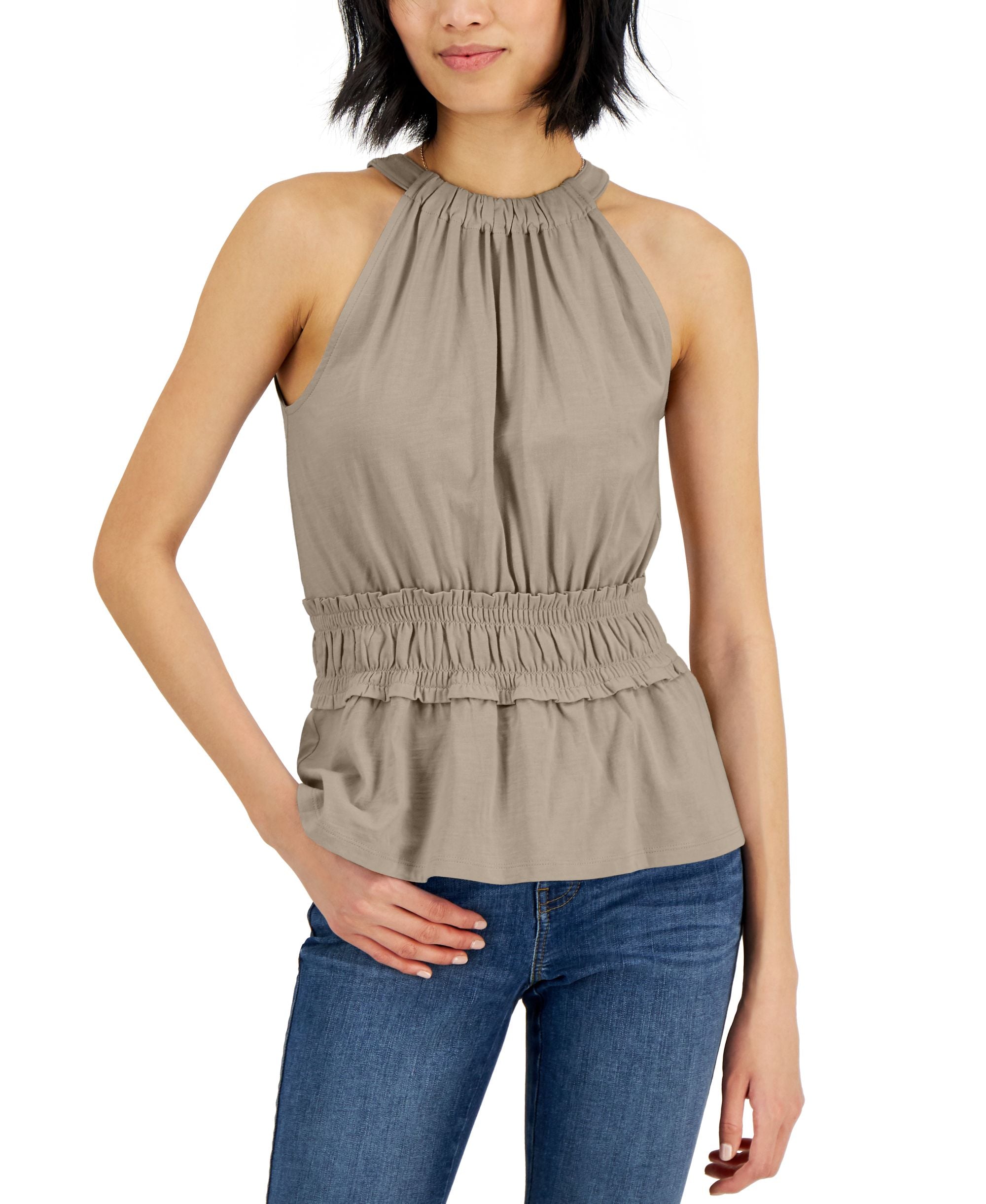 INC International Concepts Womens Smock Waist Halter Top