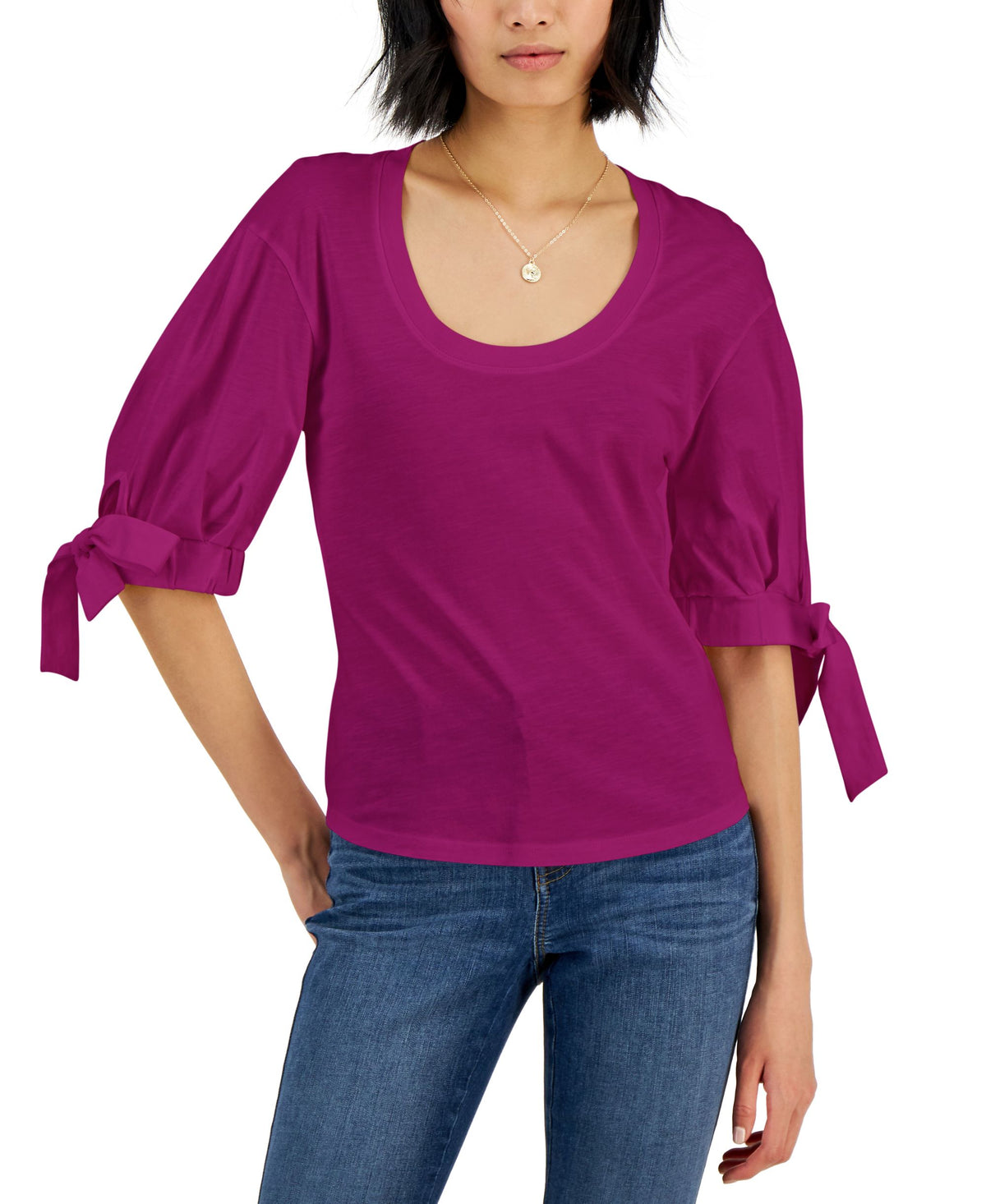 INC International Concepts Womens Tie Sleeve Top