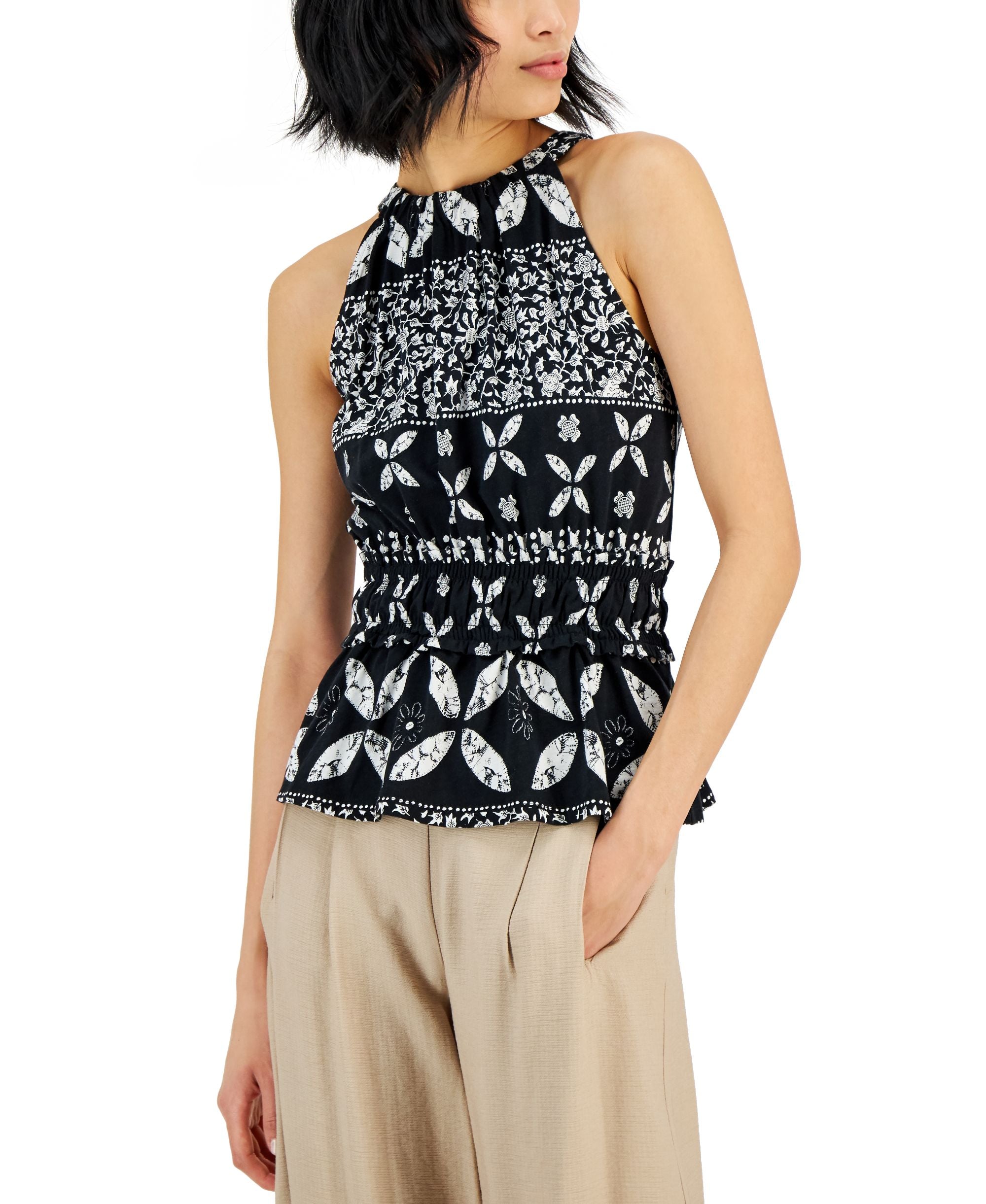 INC International Concepts Womens Printed Smock Waist Top