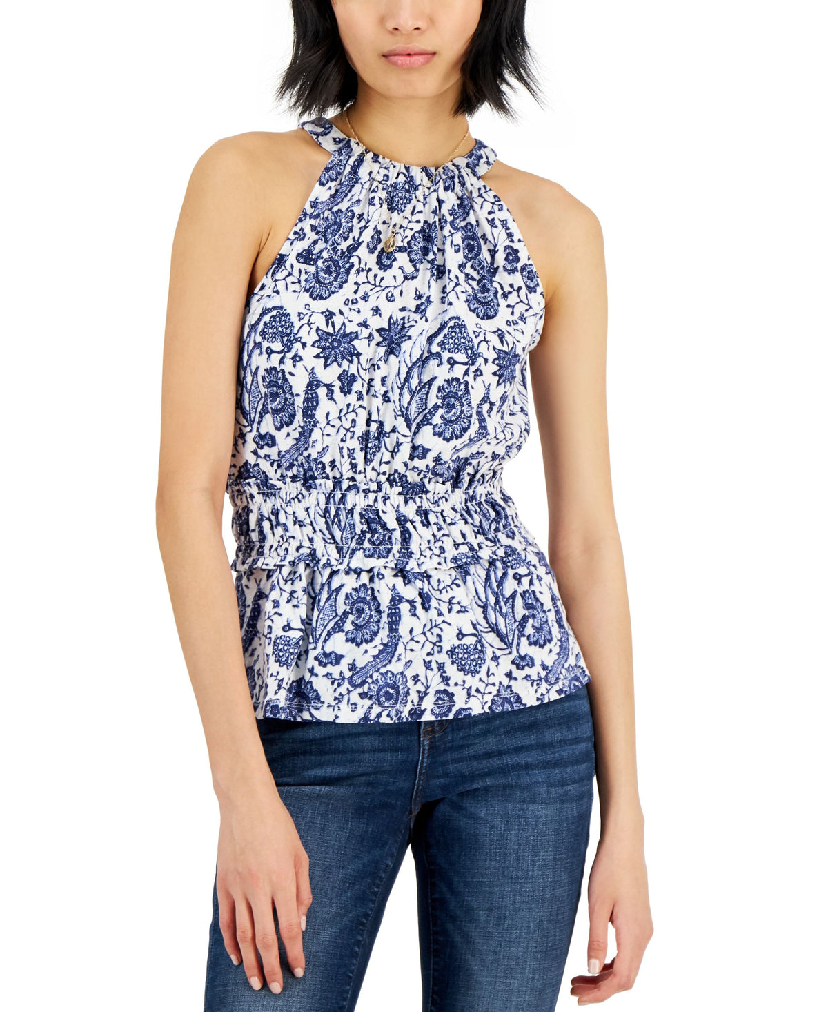 INC International Concepts Womens Printed Smock Waist Top