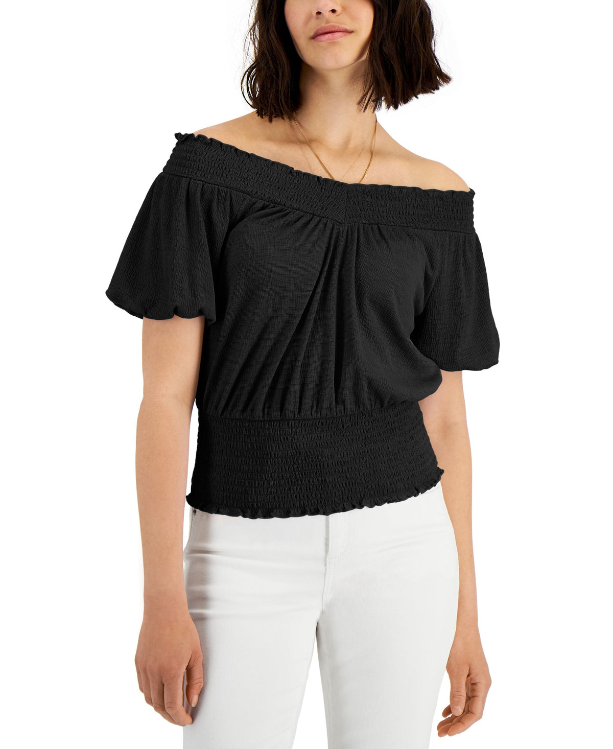 INC International Concepts Womens Smocked Top