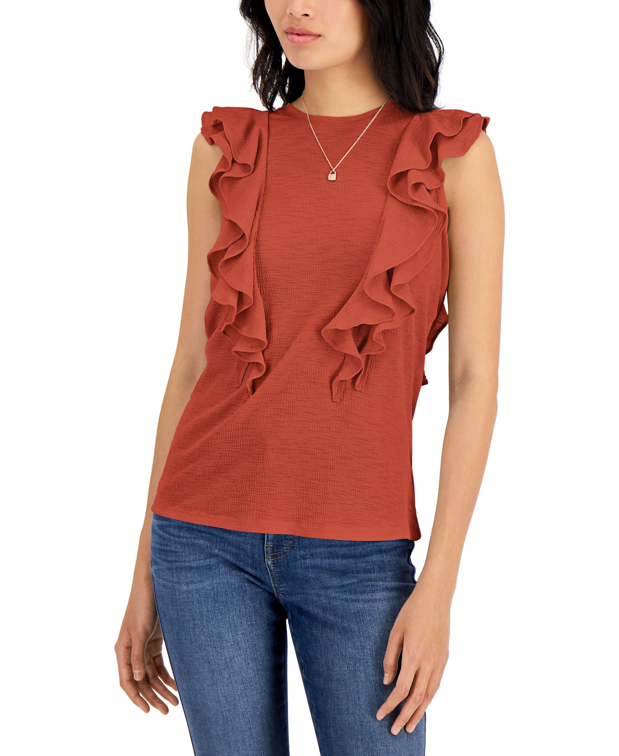 INC International Concepts Womens Sleeveless Ruffled Top
