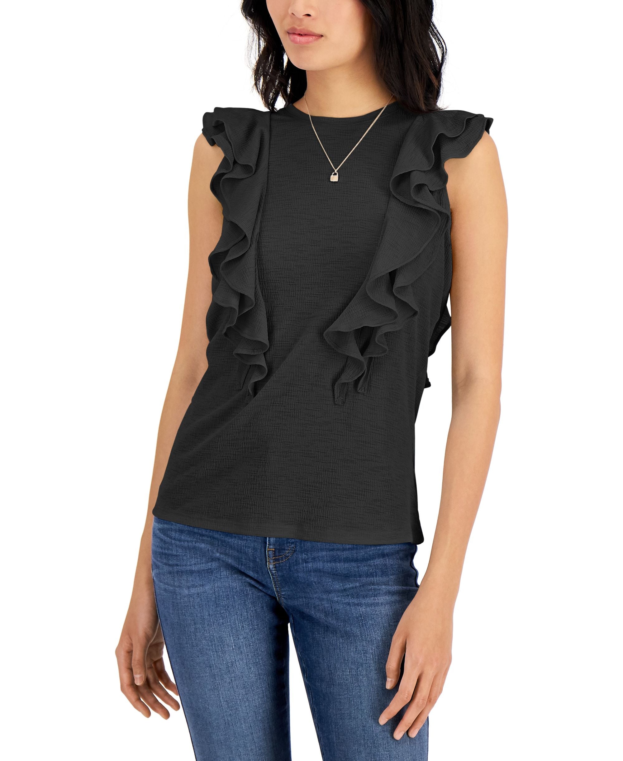 INC International Concepts Womens Sleeveless Ruffled Top