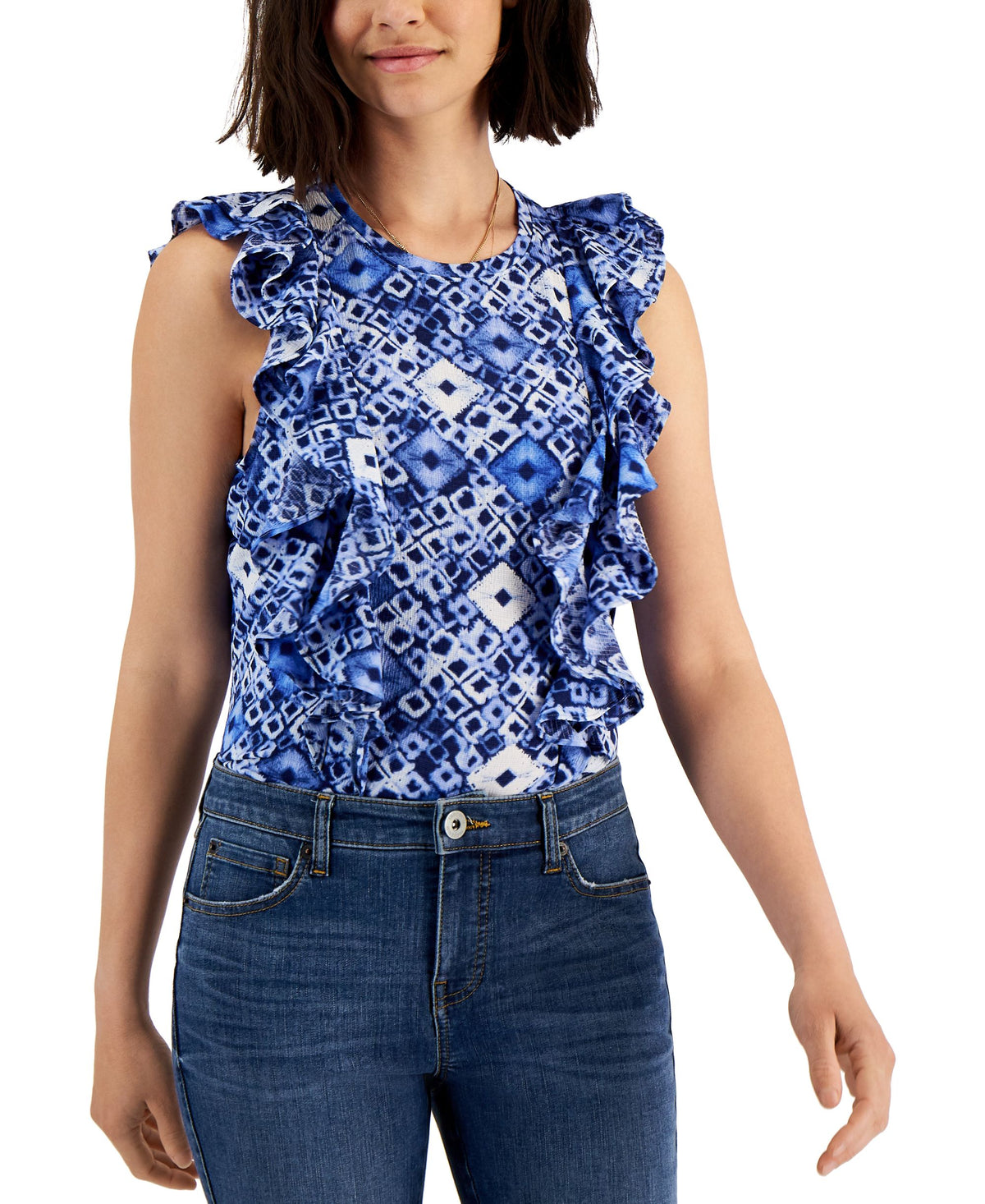 INC International Concepts Womens Printed Ruffled Top