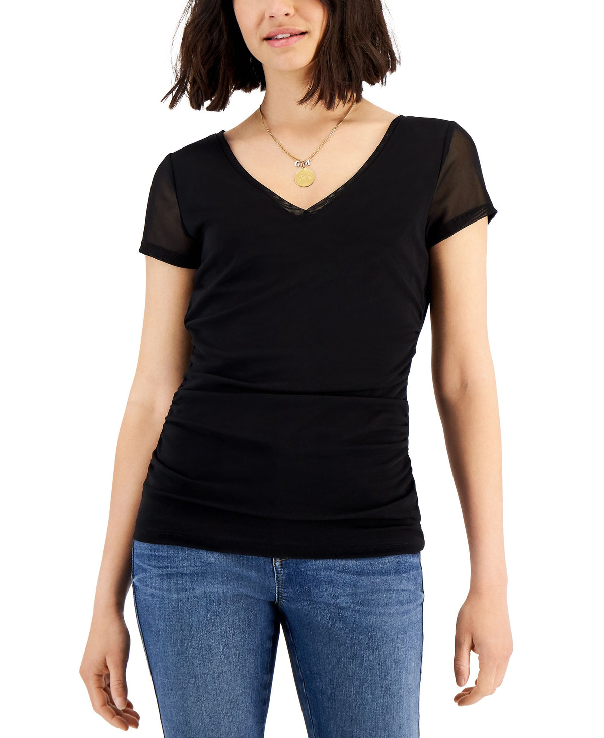 INC International Concepts Petite Double Layer Mesh Top