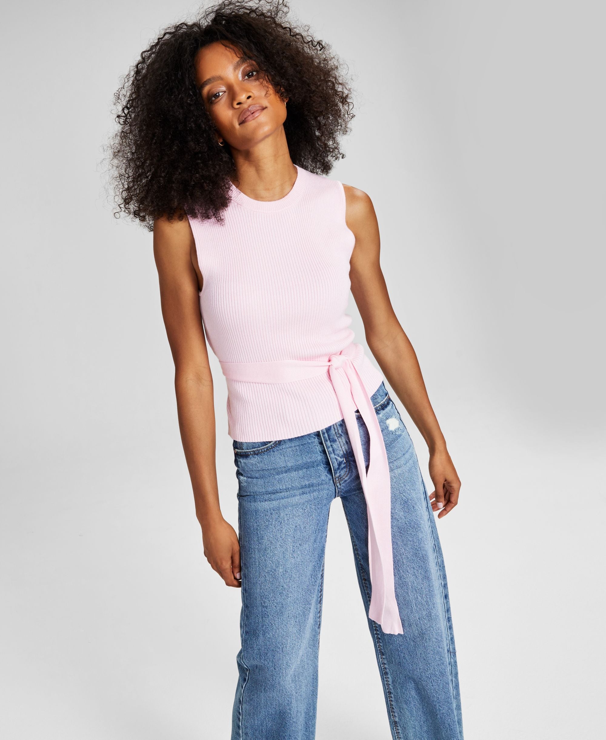 Now This Womens Belted Ribbed Top