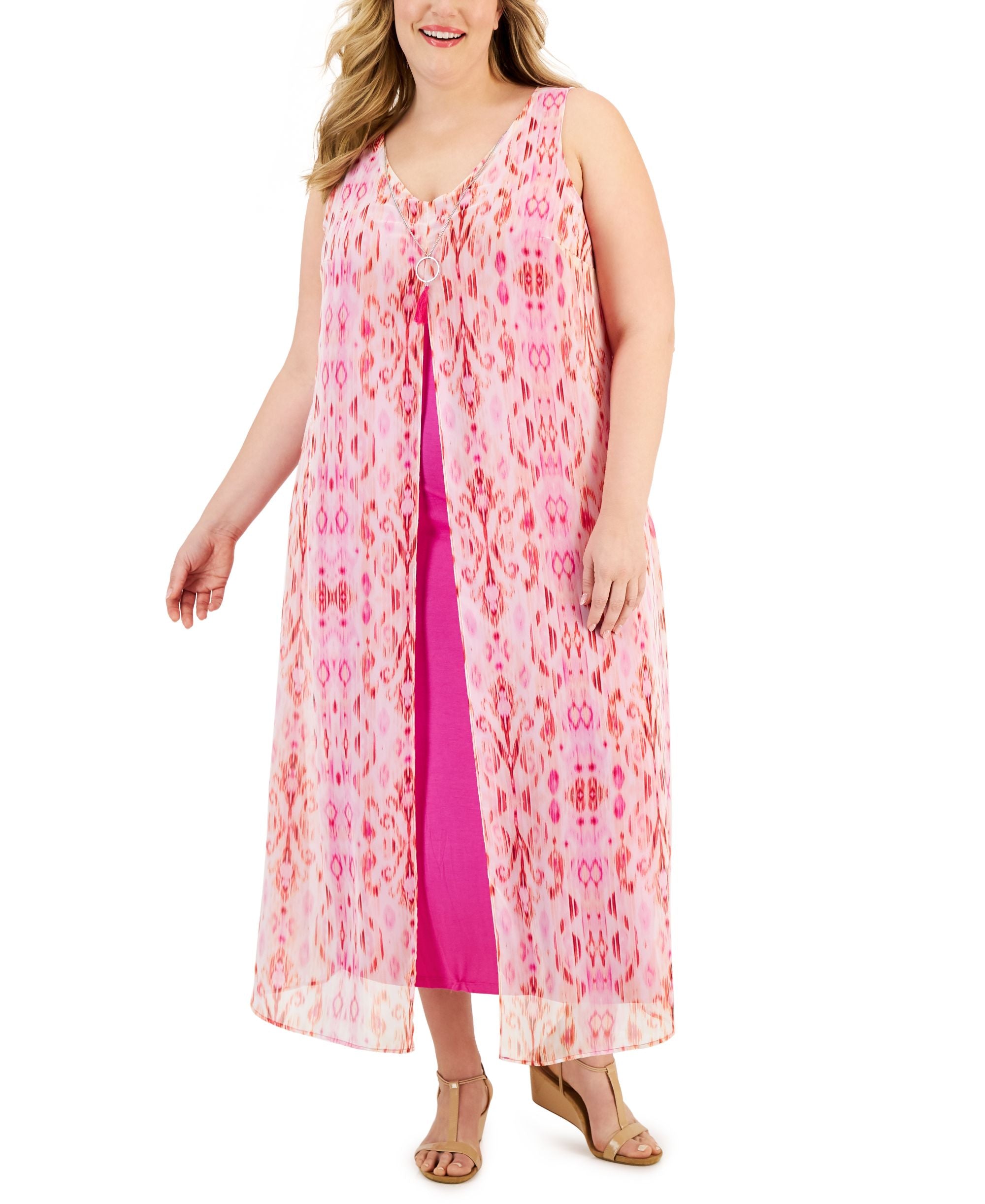 JM Collection Plus Size Chiffon Overlay Maxi Dress