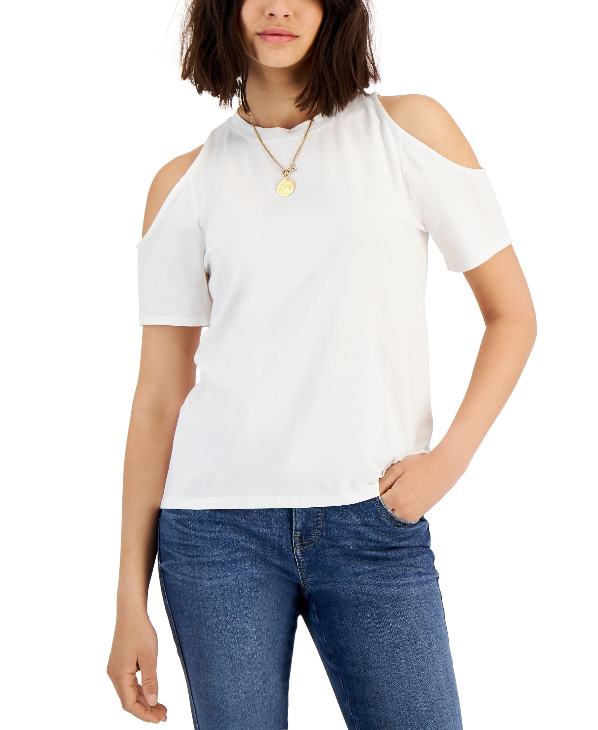 INC International Concepts Womens Cold Shoulder Top