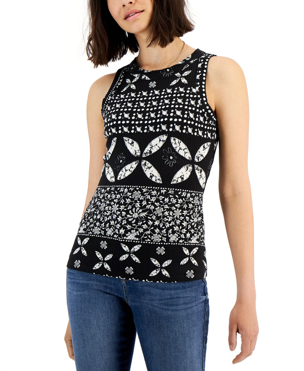 Women's Printed Ribbed Top