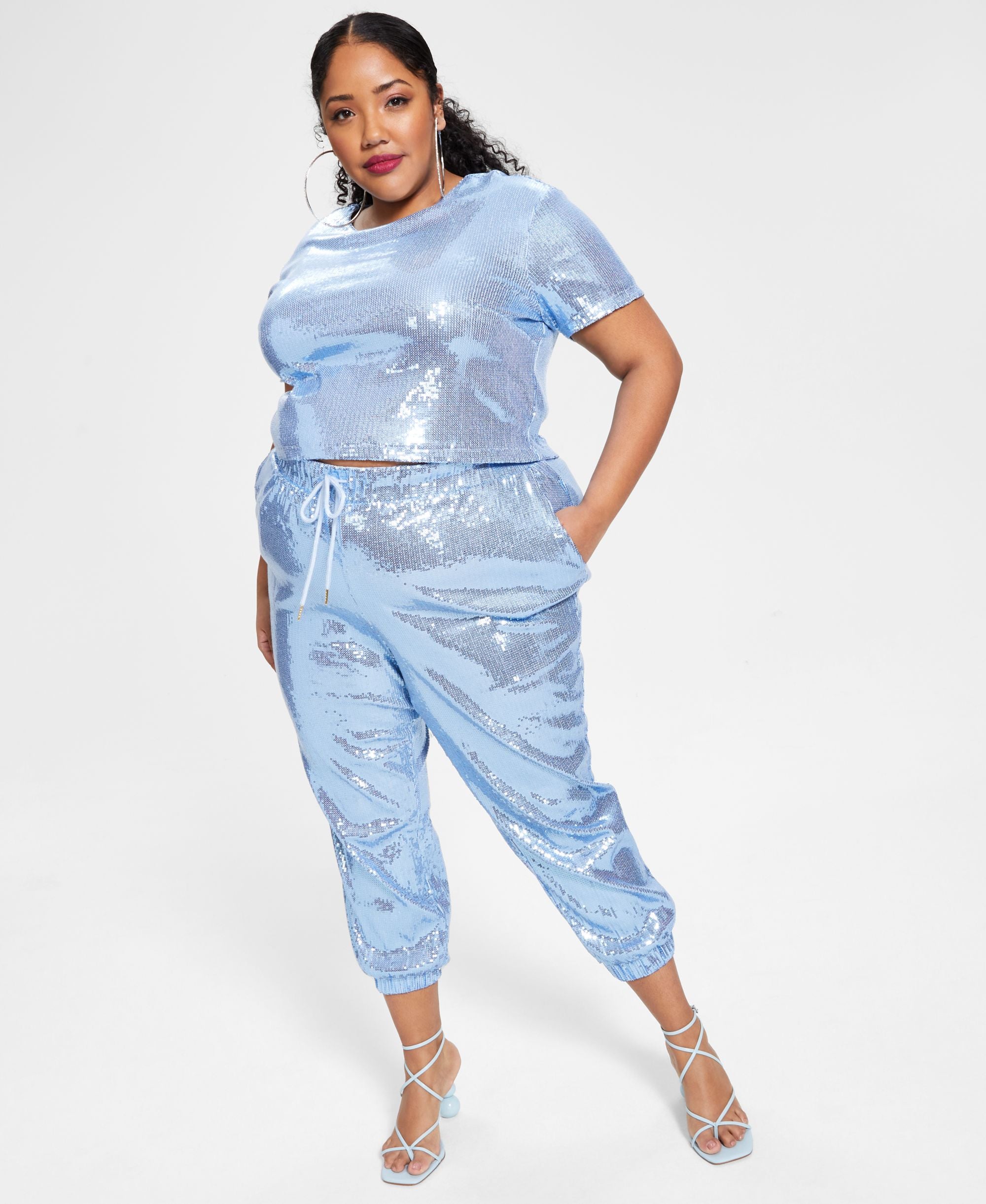 Nina Parker Trendy Plus Size Sequin Jogger Pants