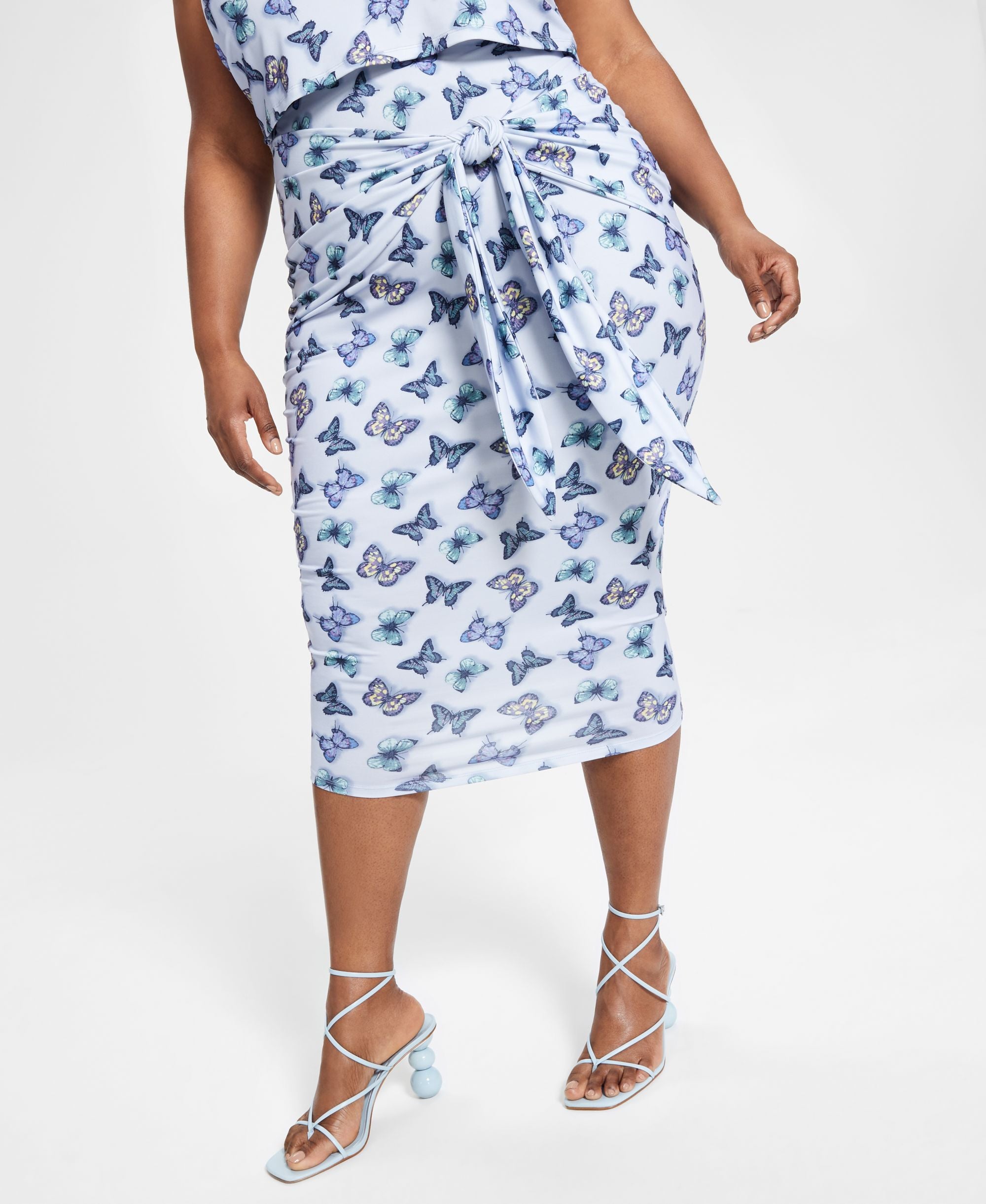 Nina Parker Trendy Plus Size Printed Tie Front Midi Skirt