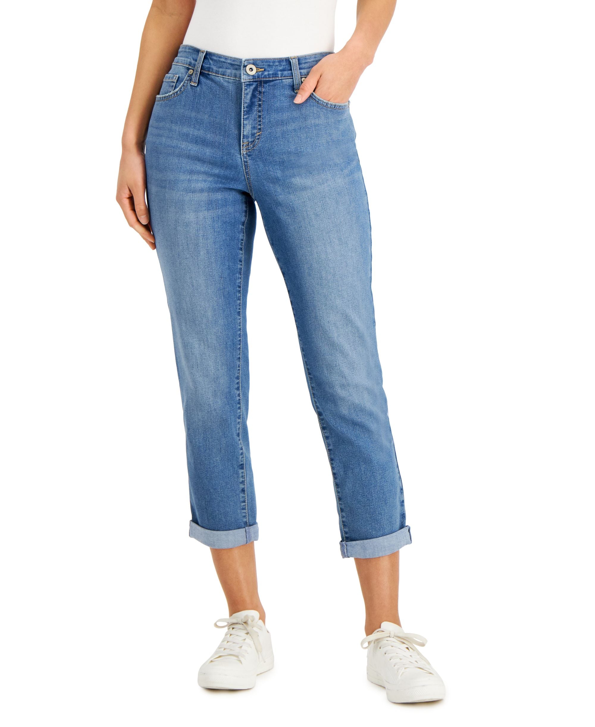 Style & Co Petite Mid Rise Curvy Girlfriend Jeans