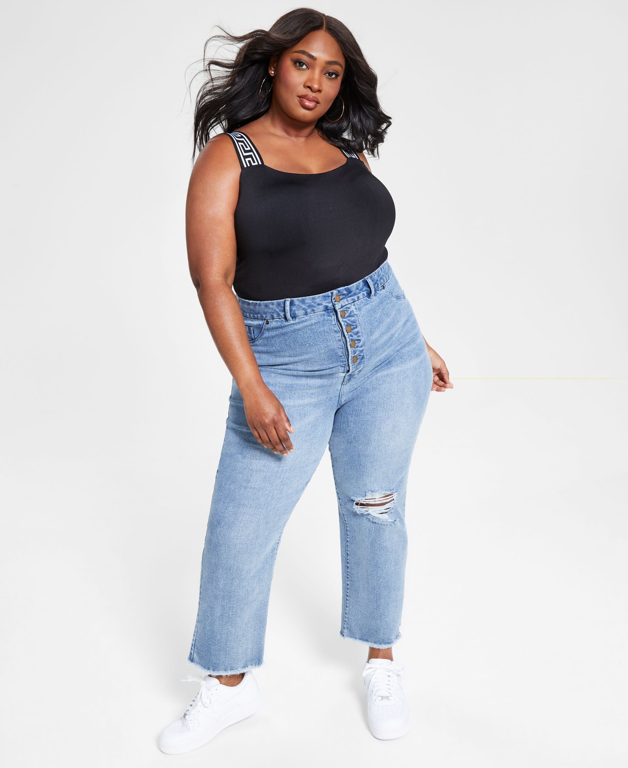 Nina Parker Trendy Plus Size Button Fly Distressed Boyfriend Jeans