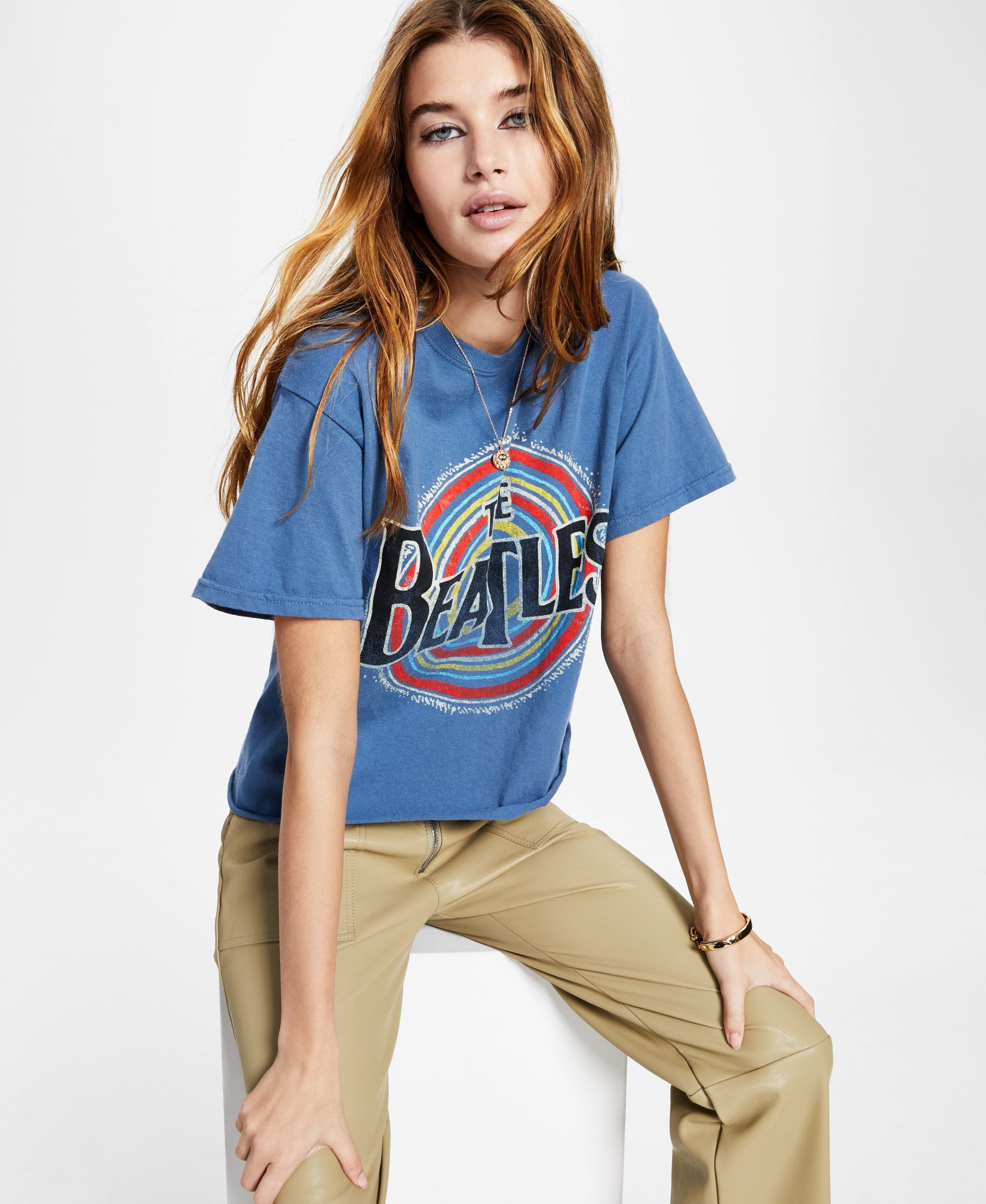 Junk Food Womens Cotton The Beatles Graphic Print Tee