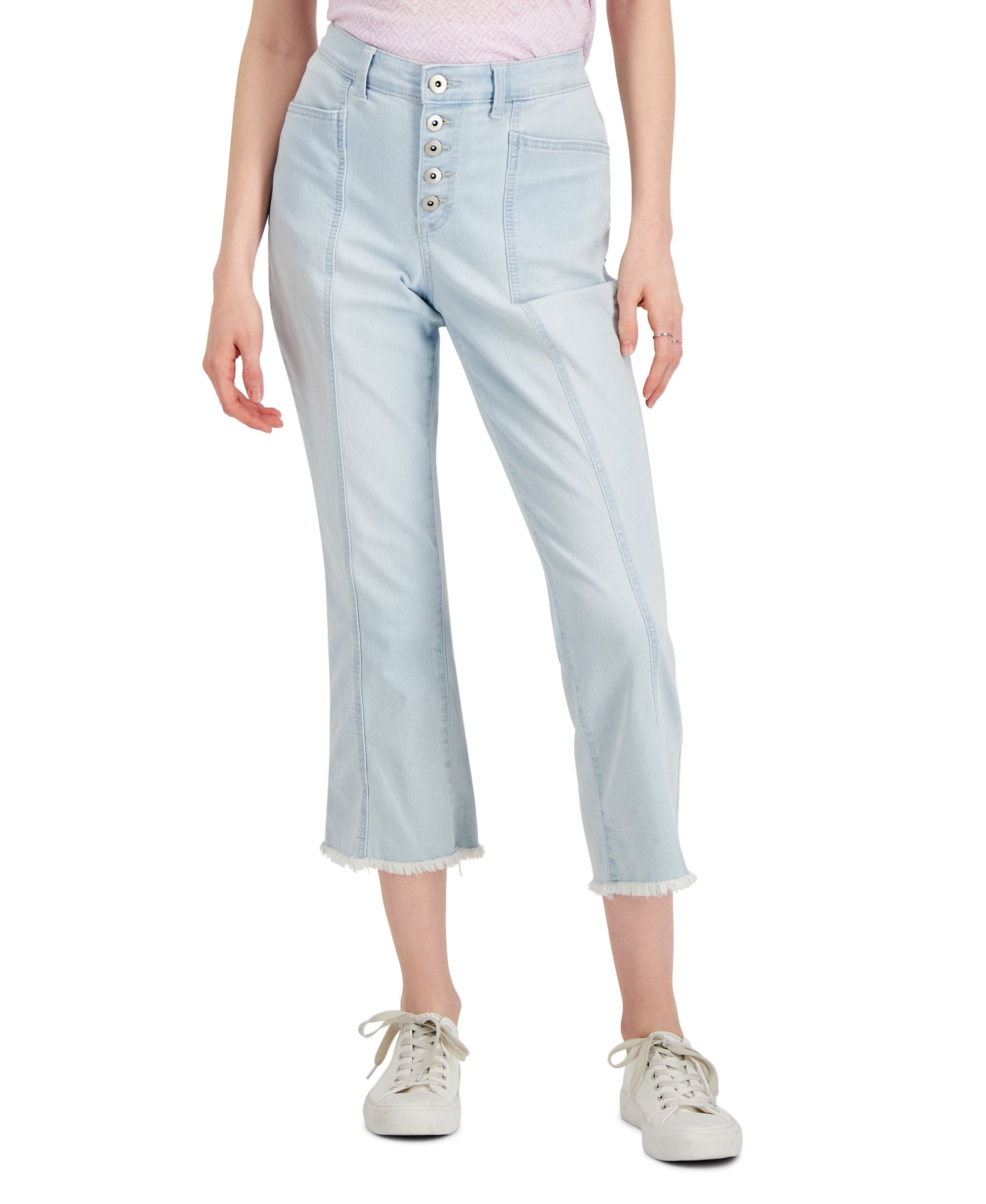 Style & Co Womens Button Fly Raw Hem Cropped Jeans