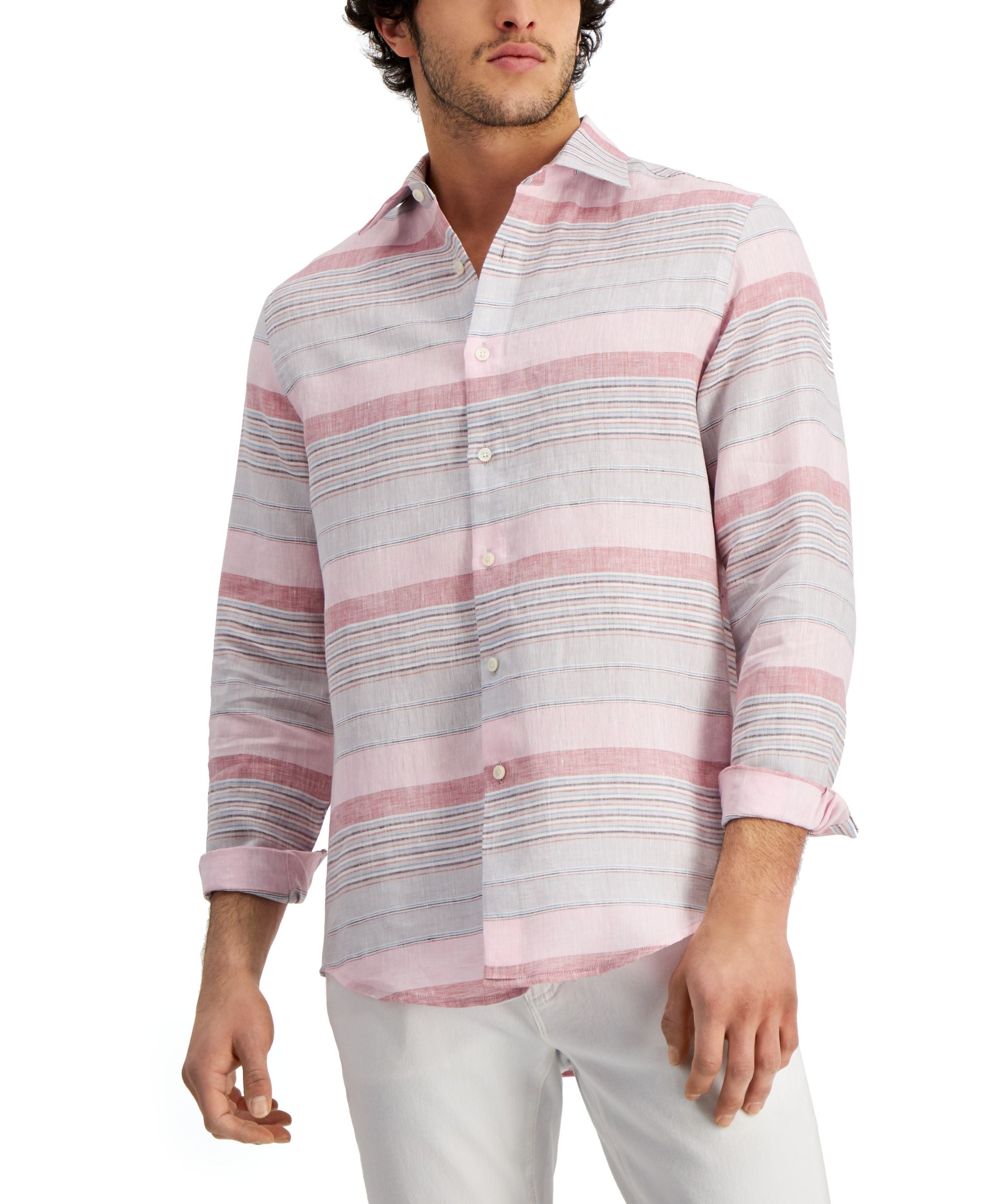 Club Room Mens Regular Fit Stripe Linen Shirt
