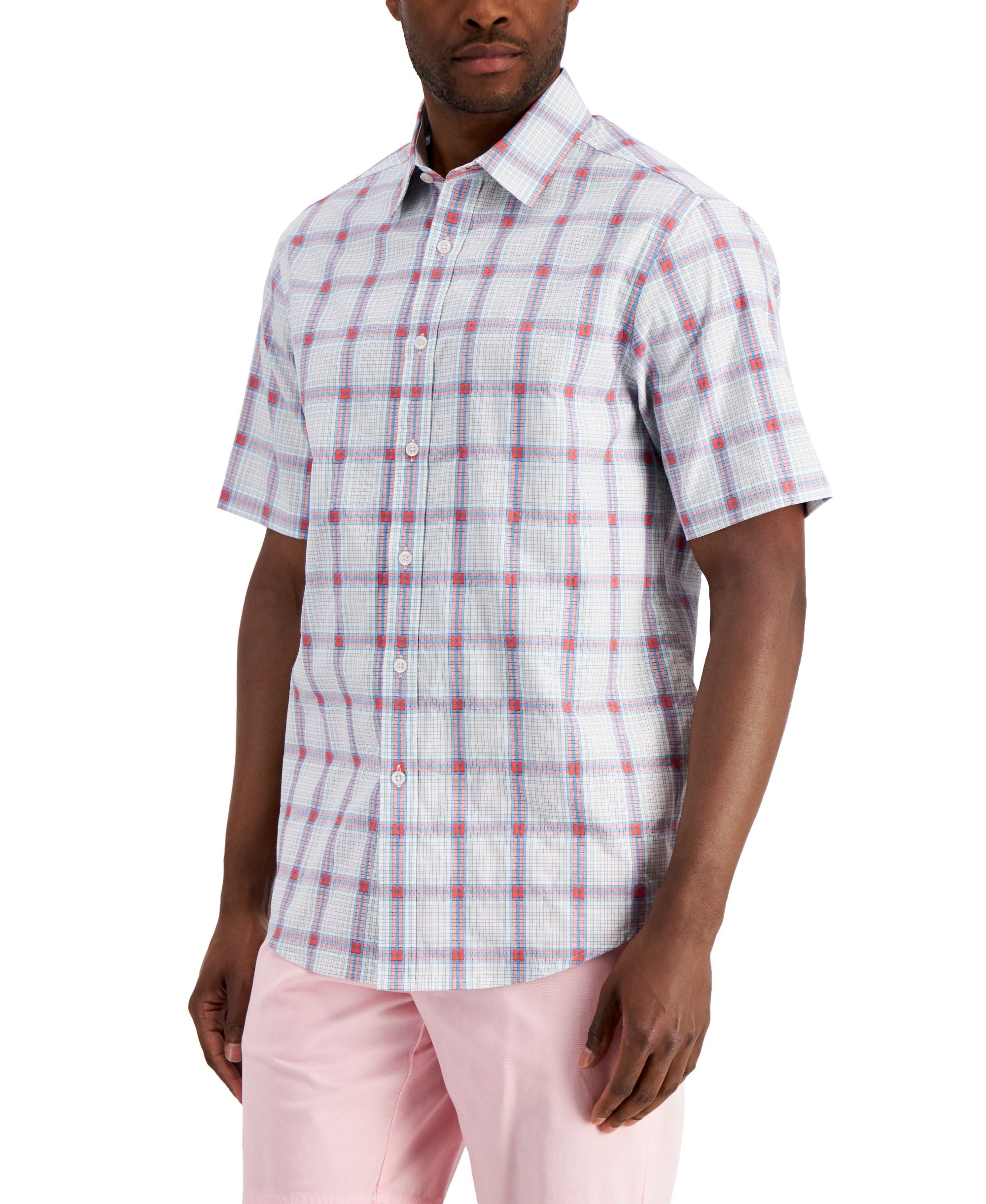 Club Room Mens Roma Clip Plaid Print Shirt