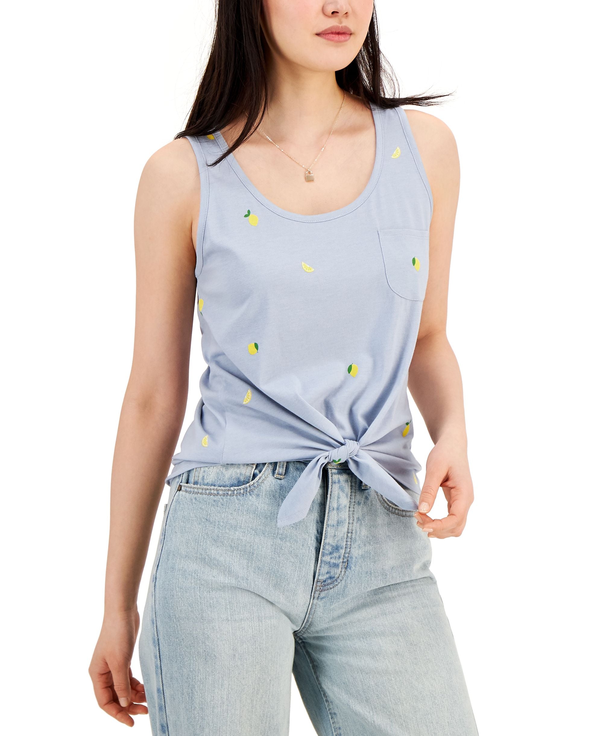 Juniors' Lemon-Graphic-Print Tie-Hem Tank Top