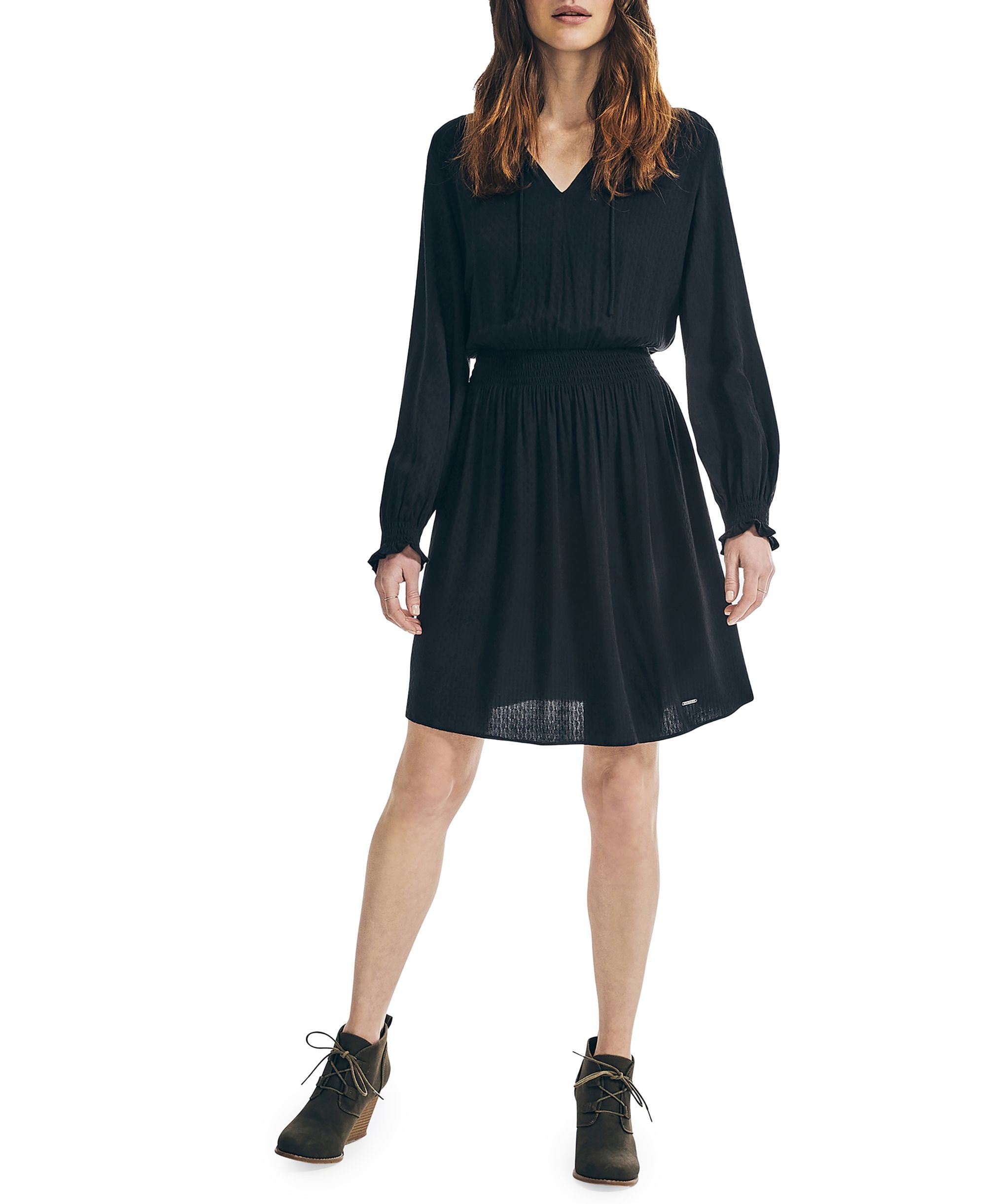 Nautica Womens Smocked Long Sleeve Dress