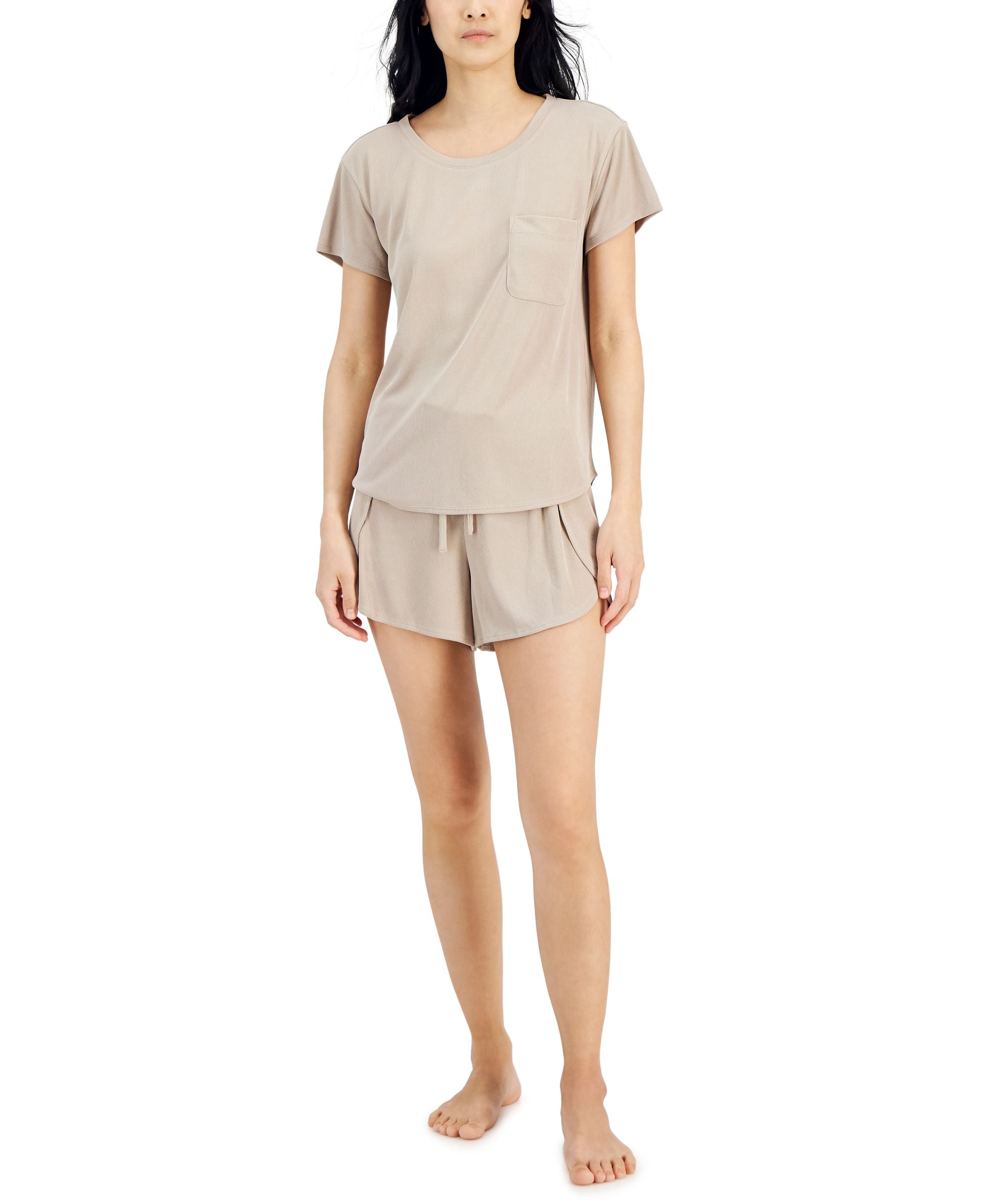 Alfani Pocket T-Shirt Tulip Hem Shorts Pajama Set