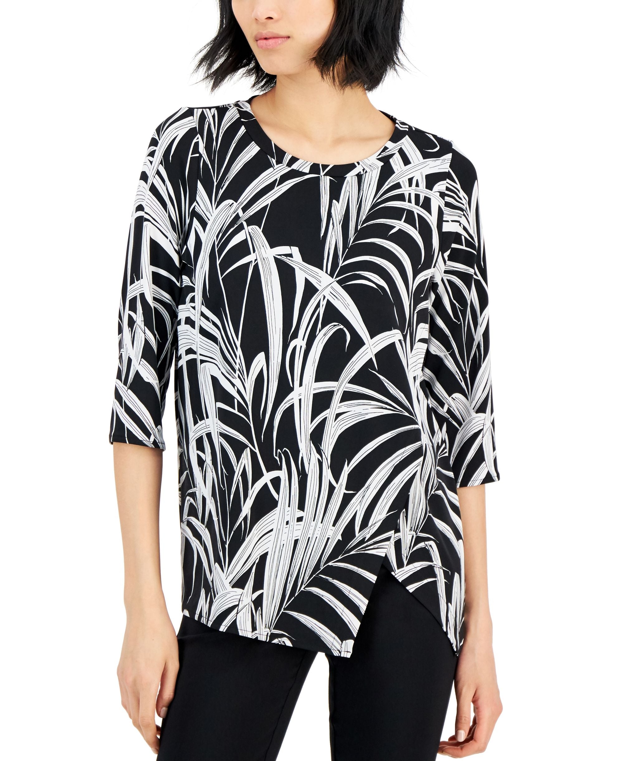 Alfani Petite Printed Crossover Hem Tunic Top