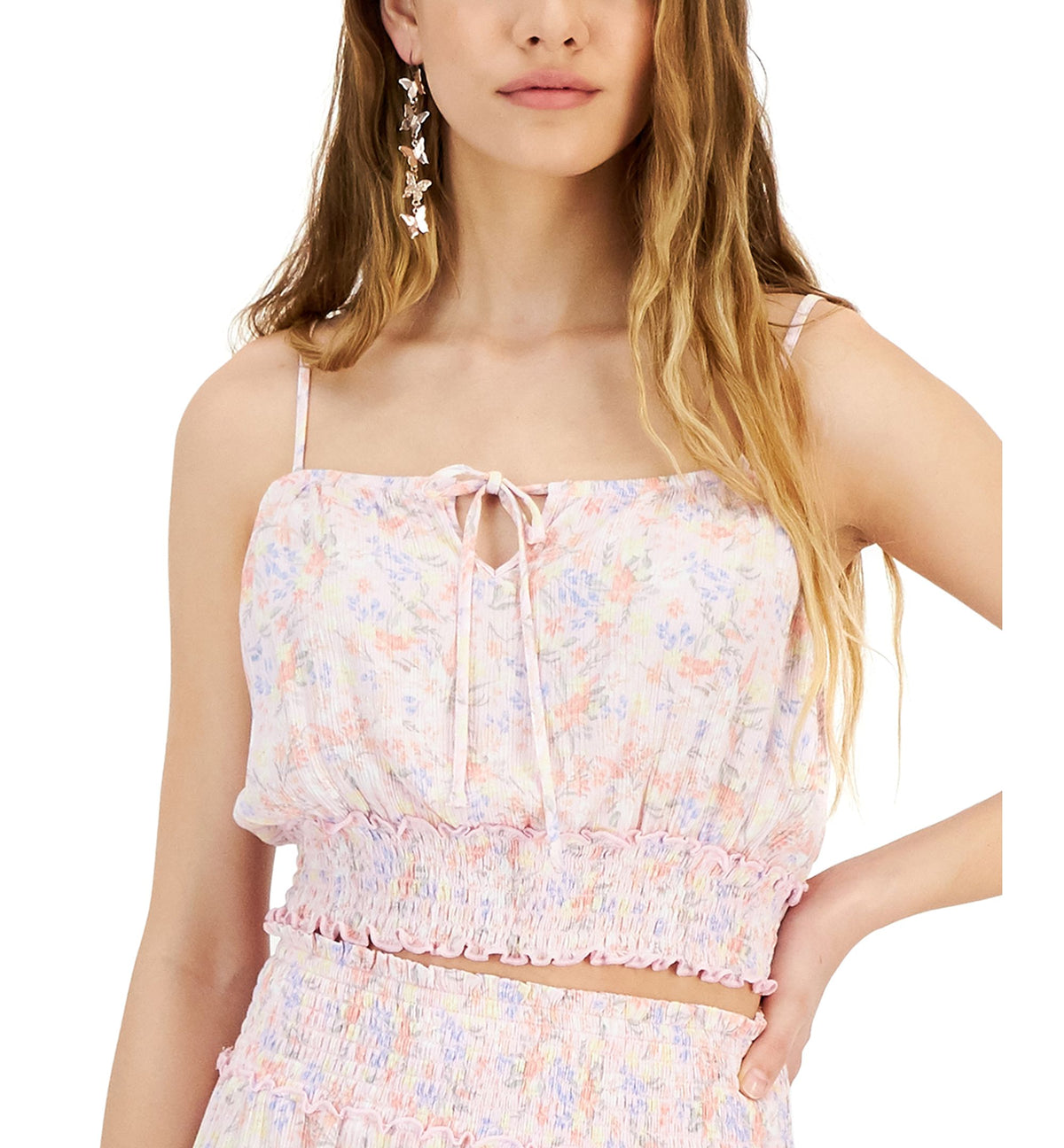 Juniors' Smocked Crop Top