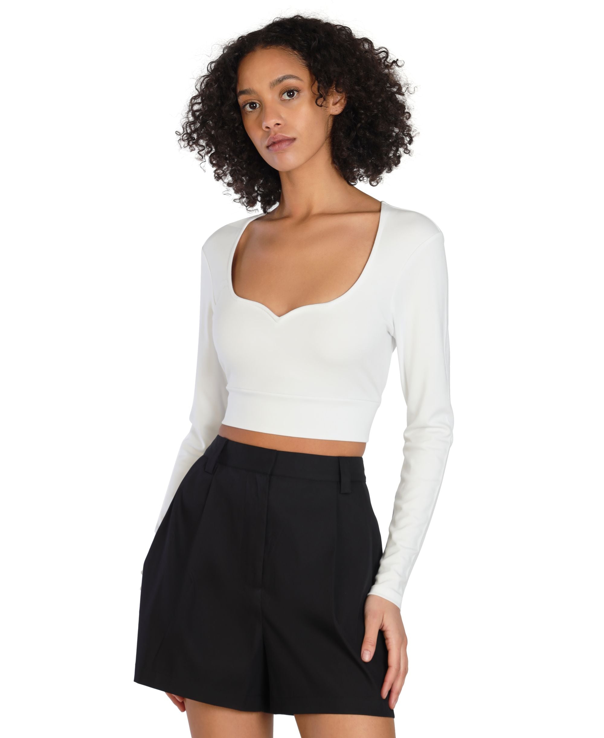 Bar III Nicole Williams English Cropped Long Sleeve Top