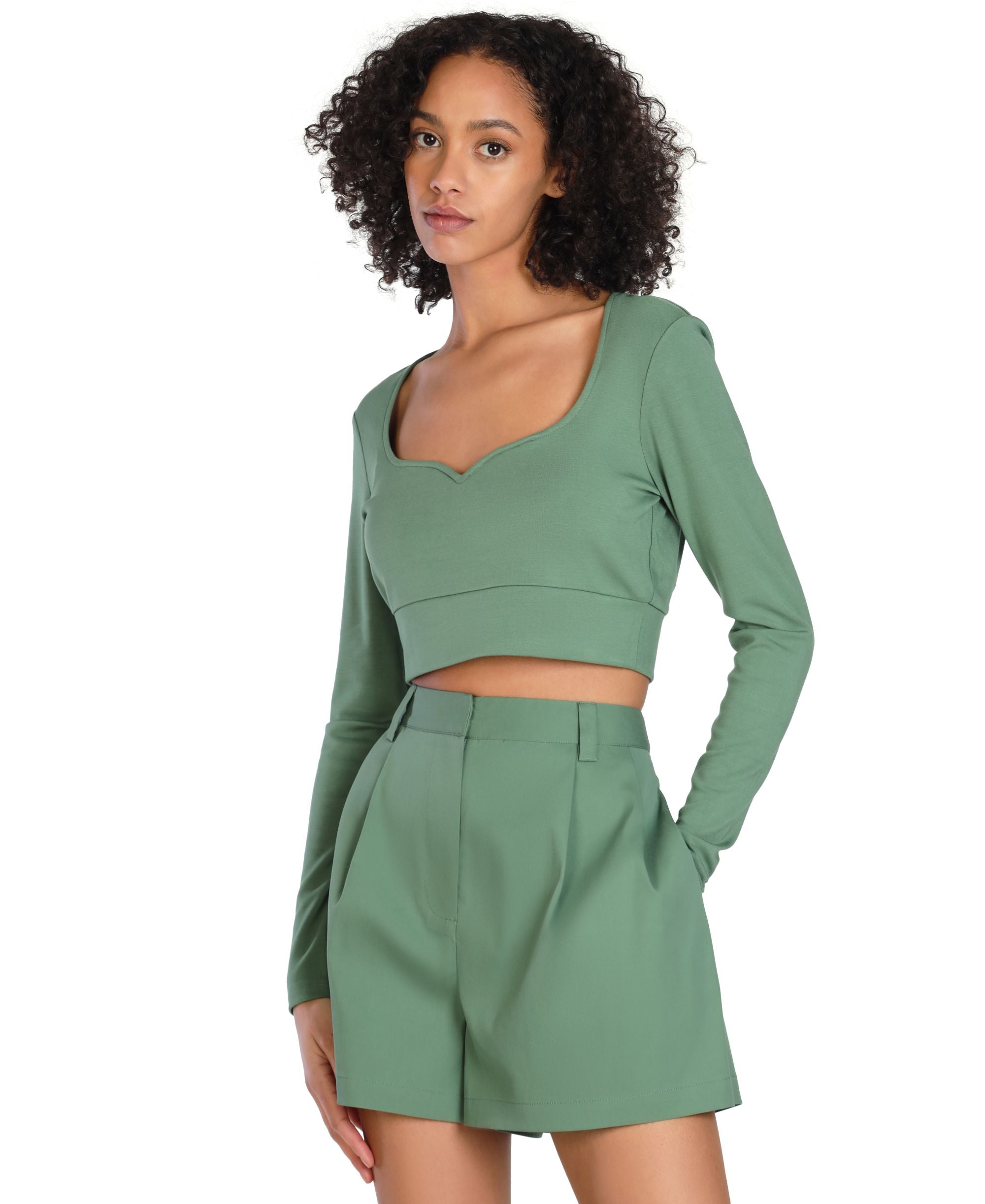 Bar III Nicole Williams English Cropped Long Sleeve Top