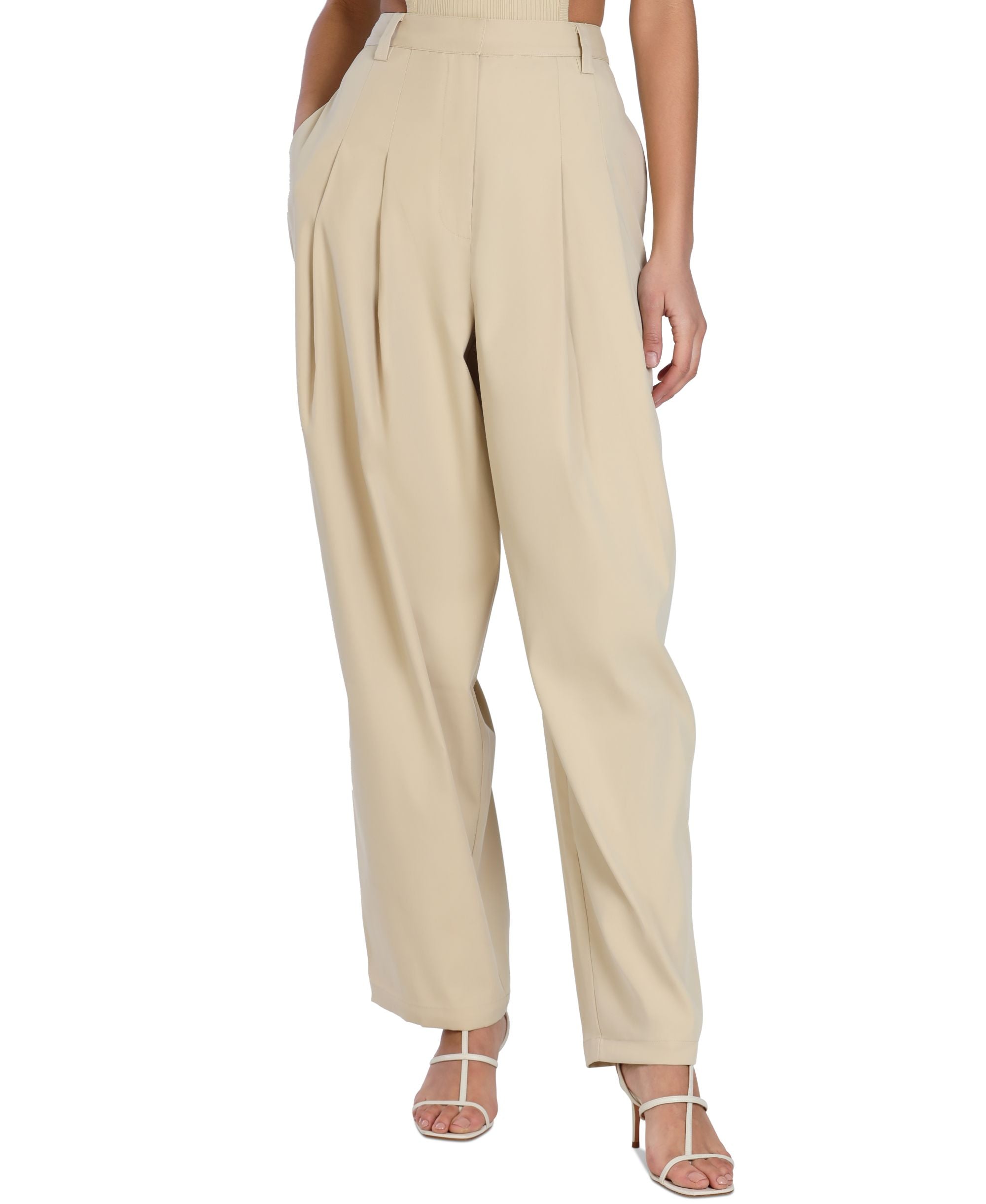 Bar III Nicole Williams English Pleated Wide Leg Relaxed Pants