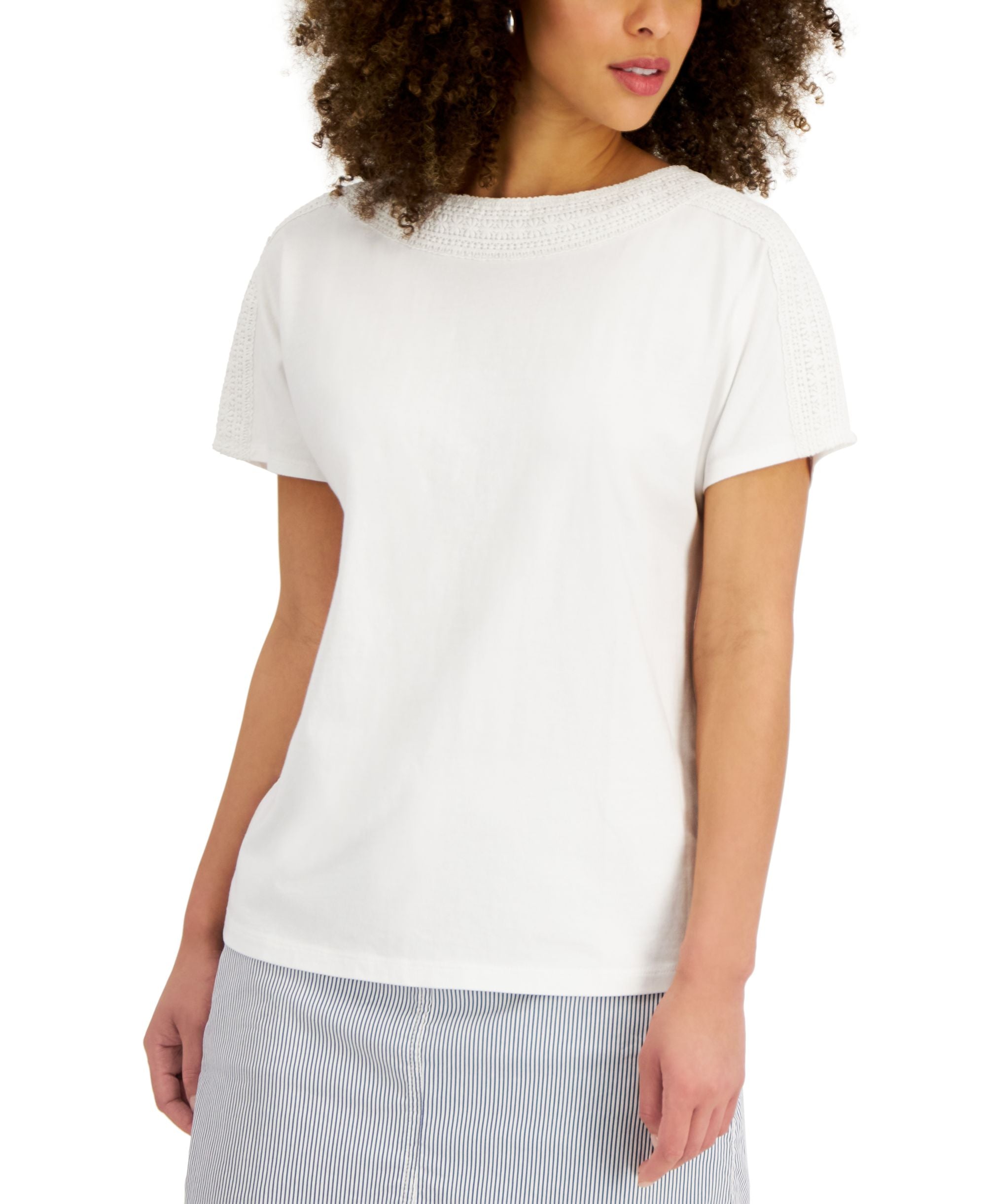 Karen Scott Womens Crochet Trim Top