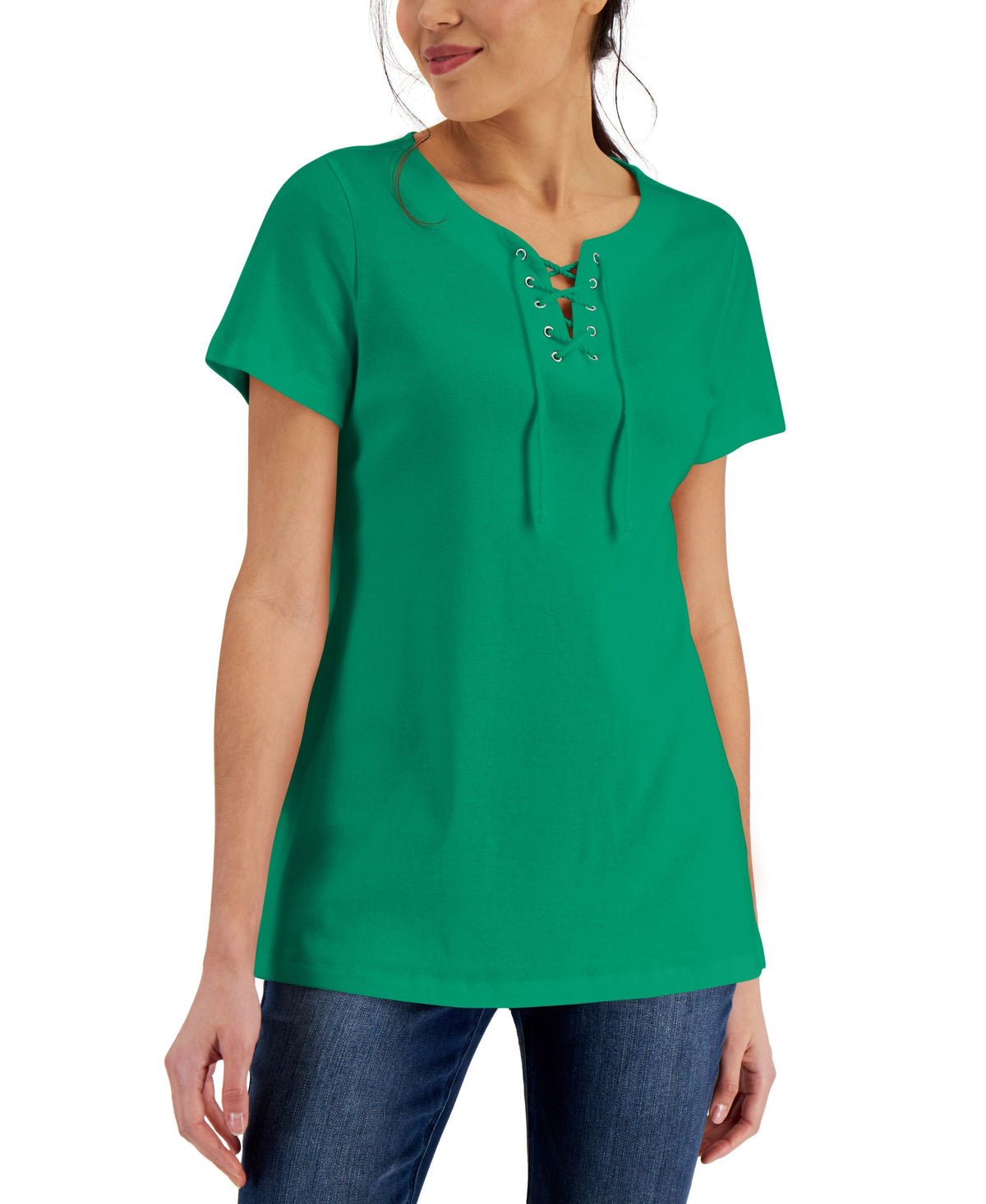 Karen Scott Womens Cotton Lace Up Tunic