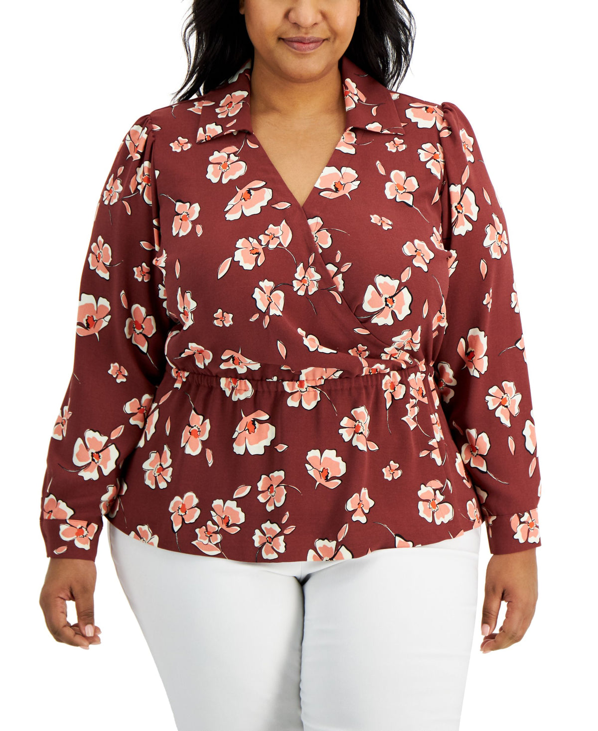 Alfani Plus Size Printed Faux Wrap Top