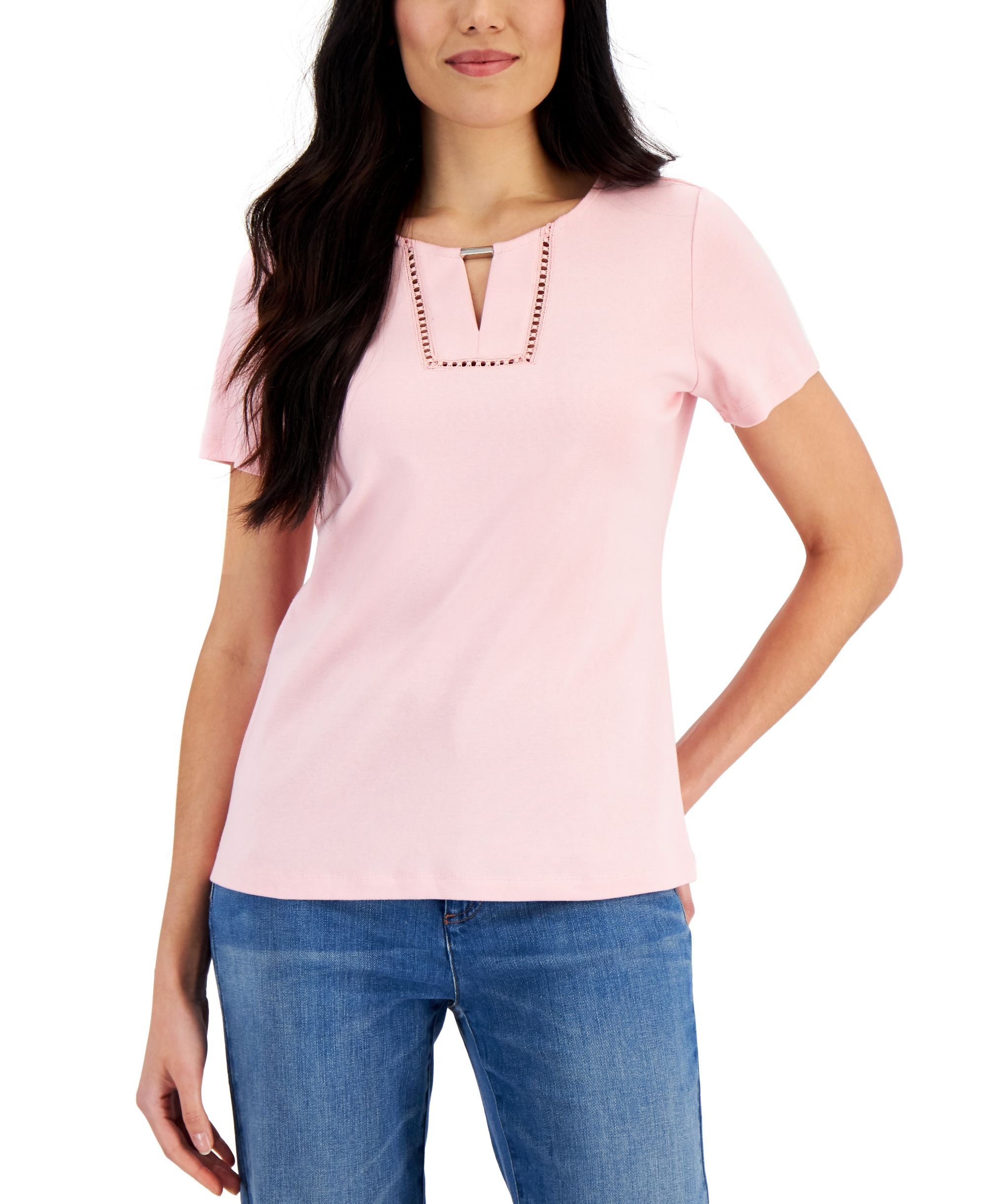 Women's Cotton Keyhole-Cutout Top
