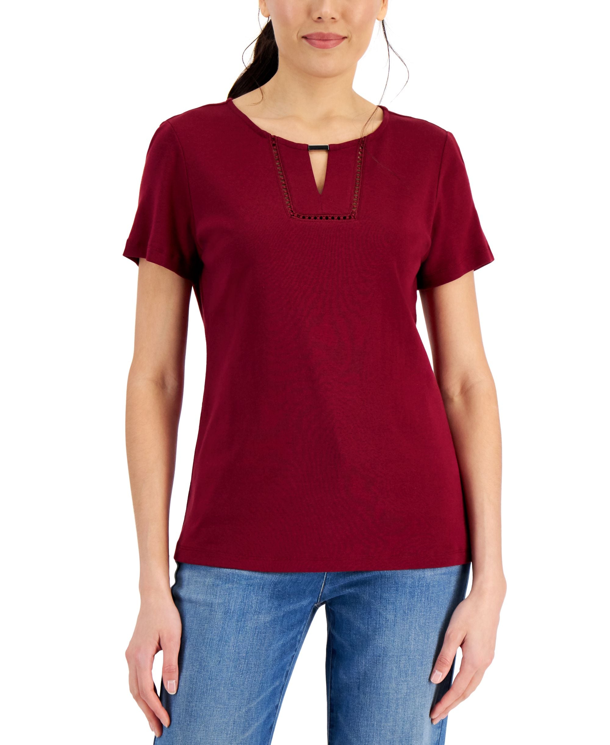 Women's Cotton Keyhole-Cutout Top