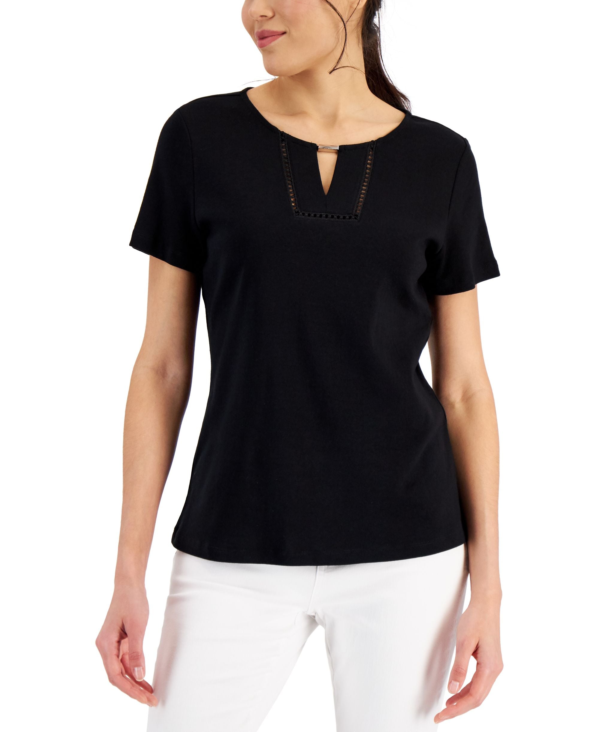 Women's Cotton Keyhole-Cutout Top