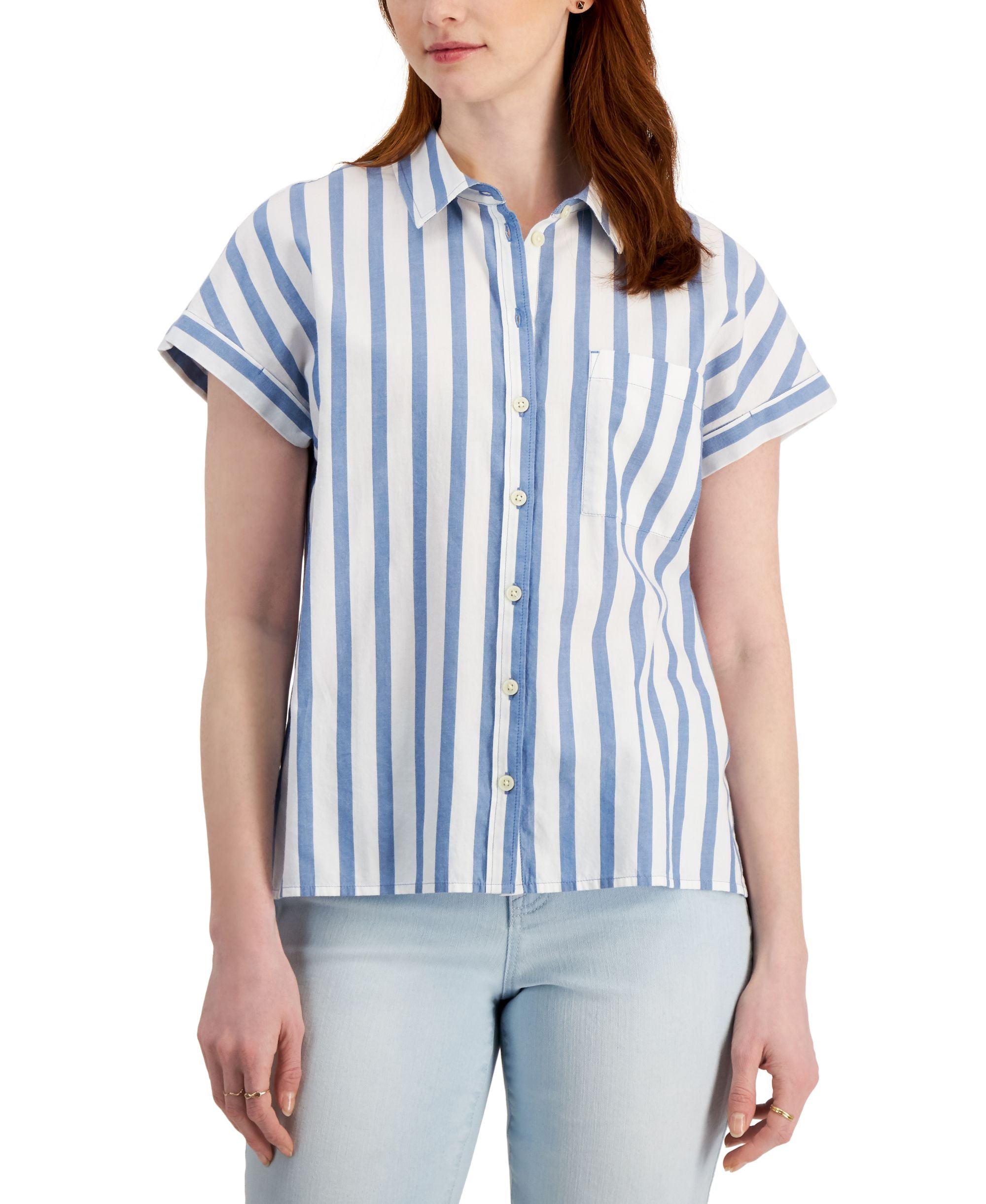 Style & Co Petite Cotton Striped Camp Shirt
