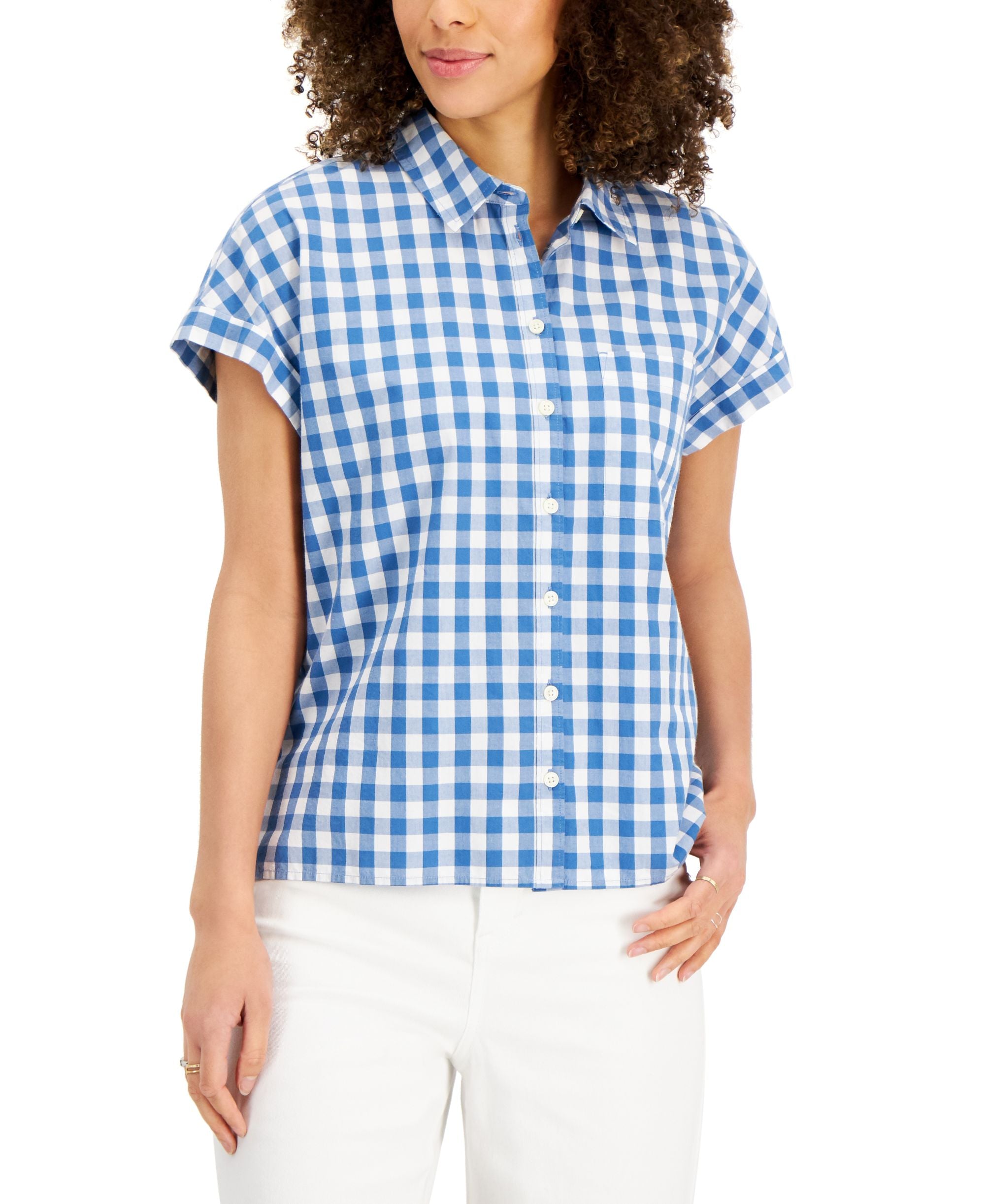 Style & Co Womens Cotton Printed Camp Shirt