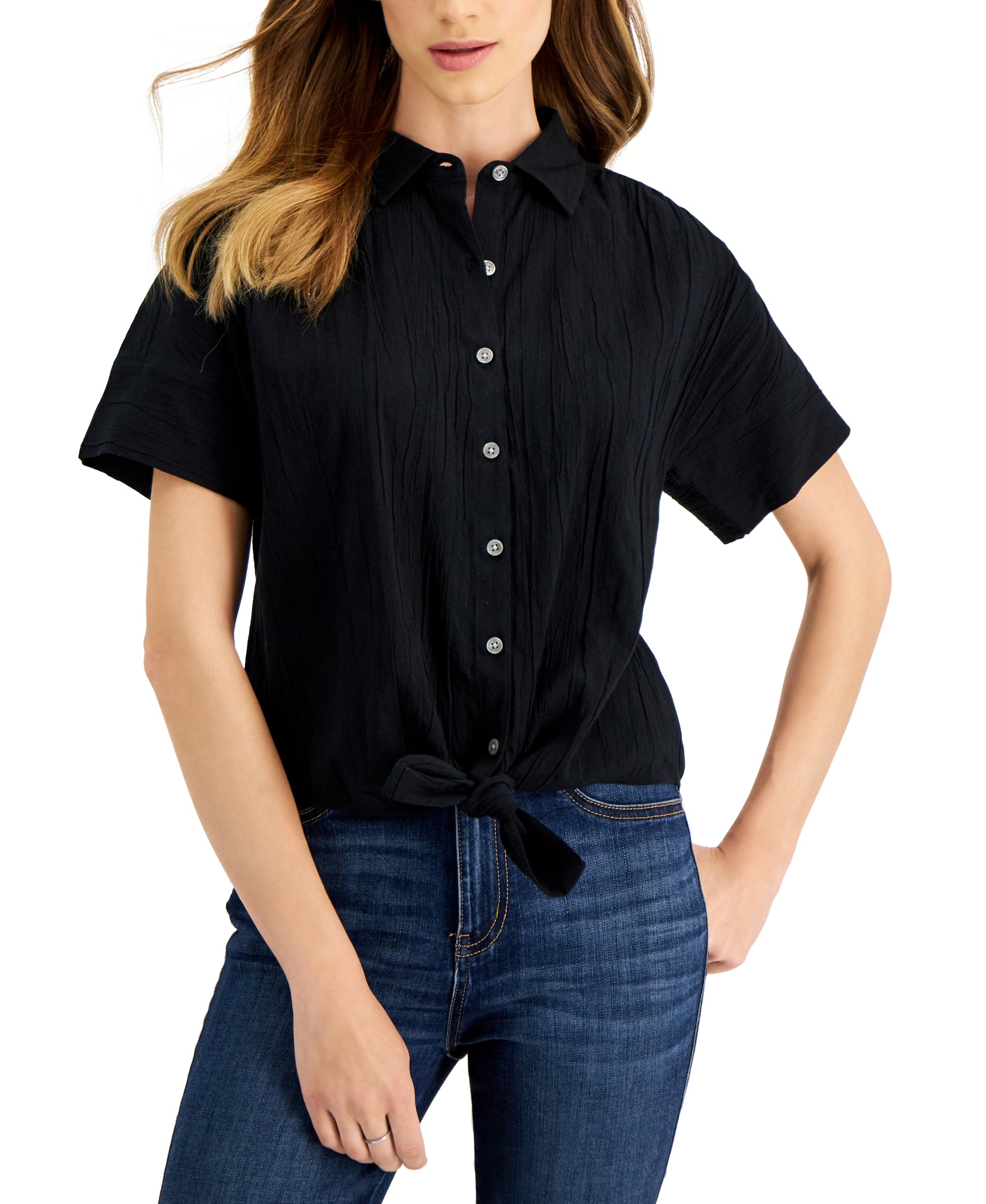 Style & Co Womens Tie Front Top